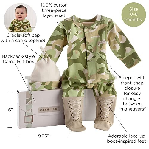 Big Dreamzzz Baby 2-Piece Layette Set in Backpack Gift Box, Tan, 0-6 Months Camo
