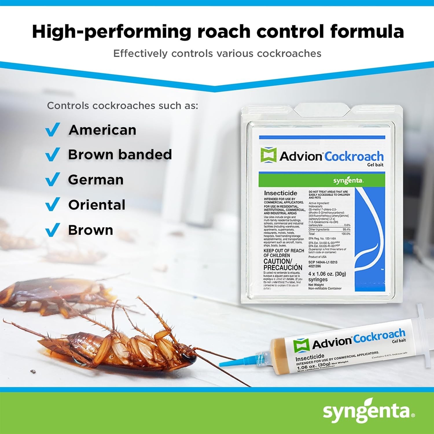 Syngenta Advion Roach Killer / Cockroach Gel Bait (Comes with Plunger and Tips)