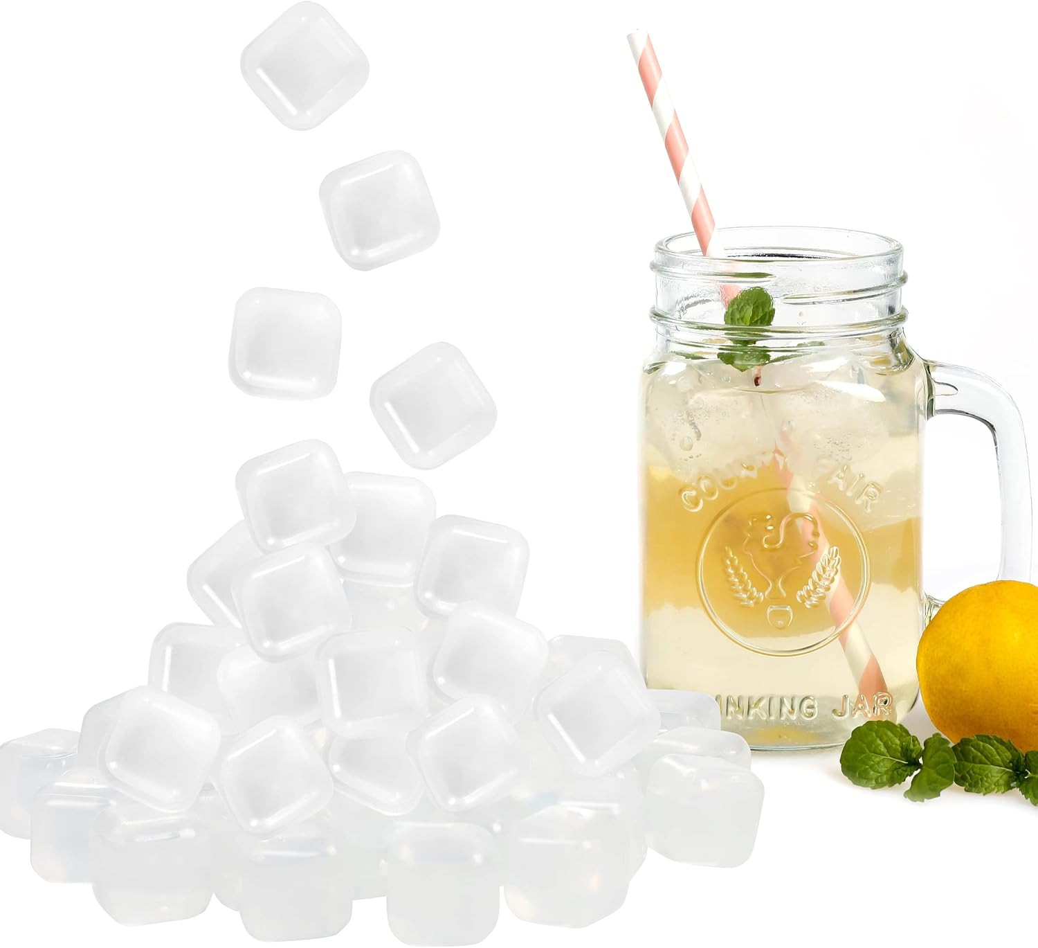 Reusable Ice Cube Plastic Ice Cubes 65 Pack Colorful Refreezable Ice Cubes for D