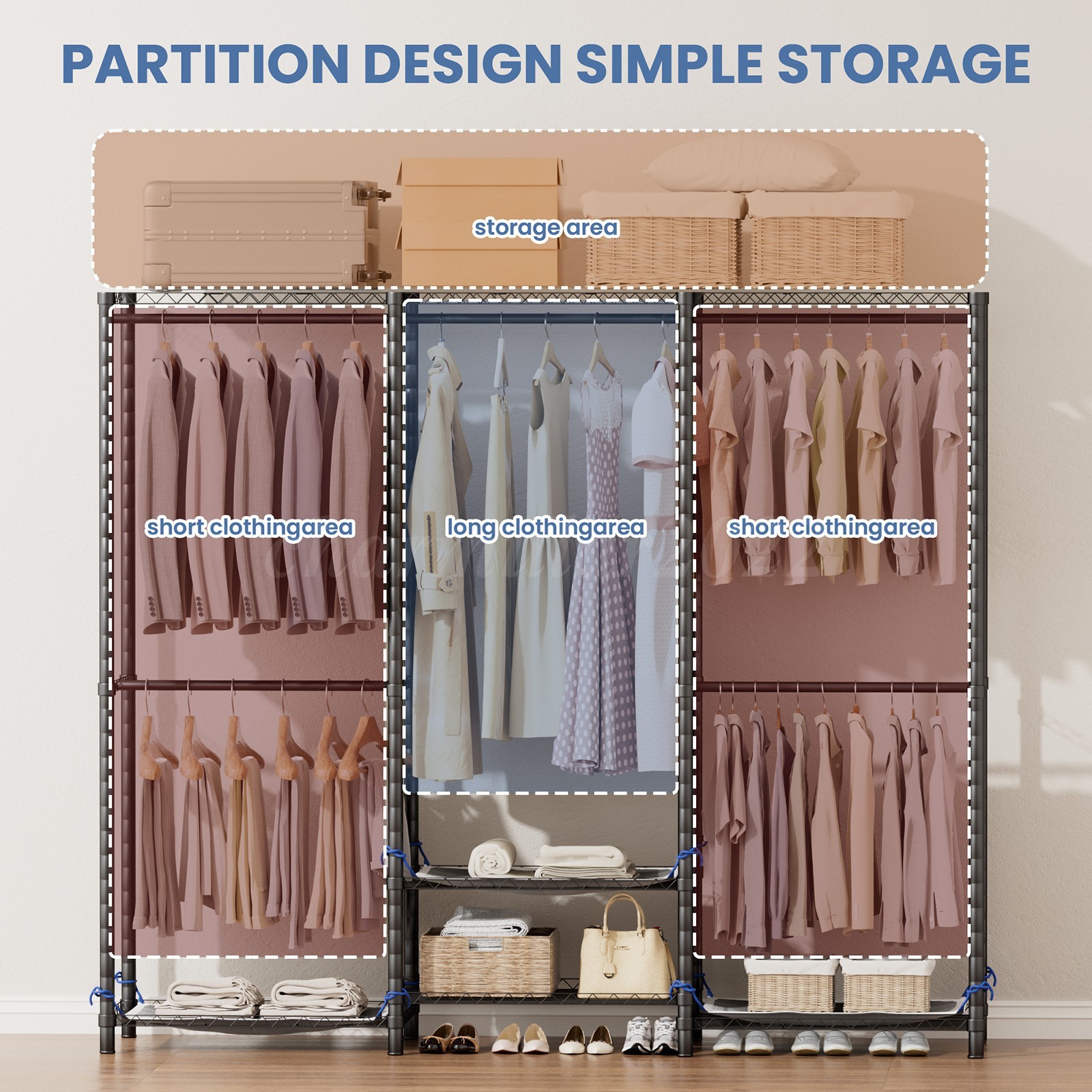 Heavy Duty Garment Rack Large Clothes Rack Freestanding Closet Clothing Shelves