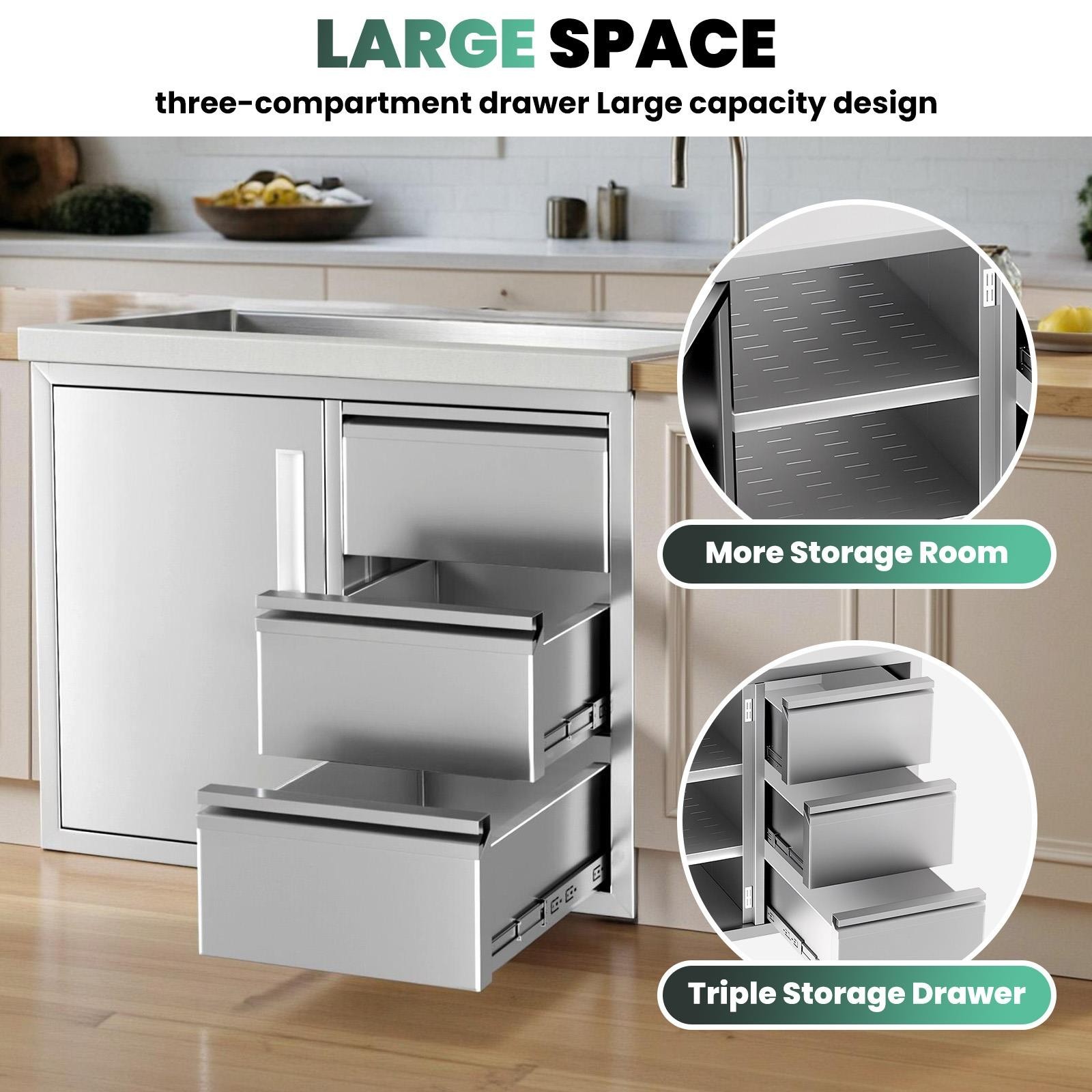 Outdoor Kitchen Door Drawer Combo 28″x22″ BBQ Triple Drawers & Access Cabinet