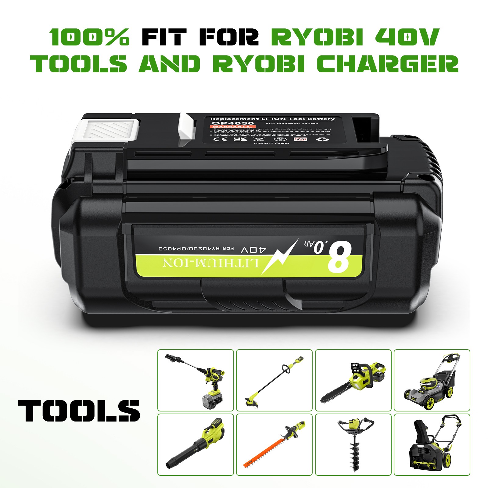 1/2X 8Ah For Ryobi 40Volt Lithium Battery OP4060 OP4030 OP4050 OP40602 OP40261
