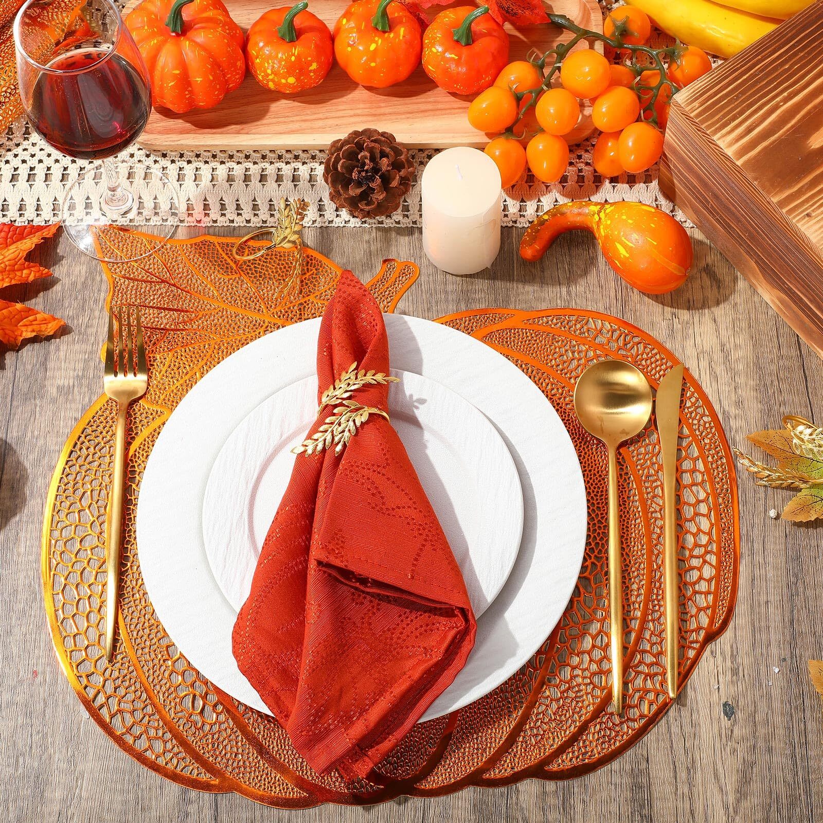 Pumpkin Placemats Set of 12 Fall Napkin Rings Autumn Hollow Out Thanksgiving