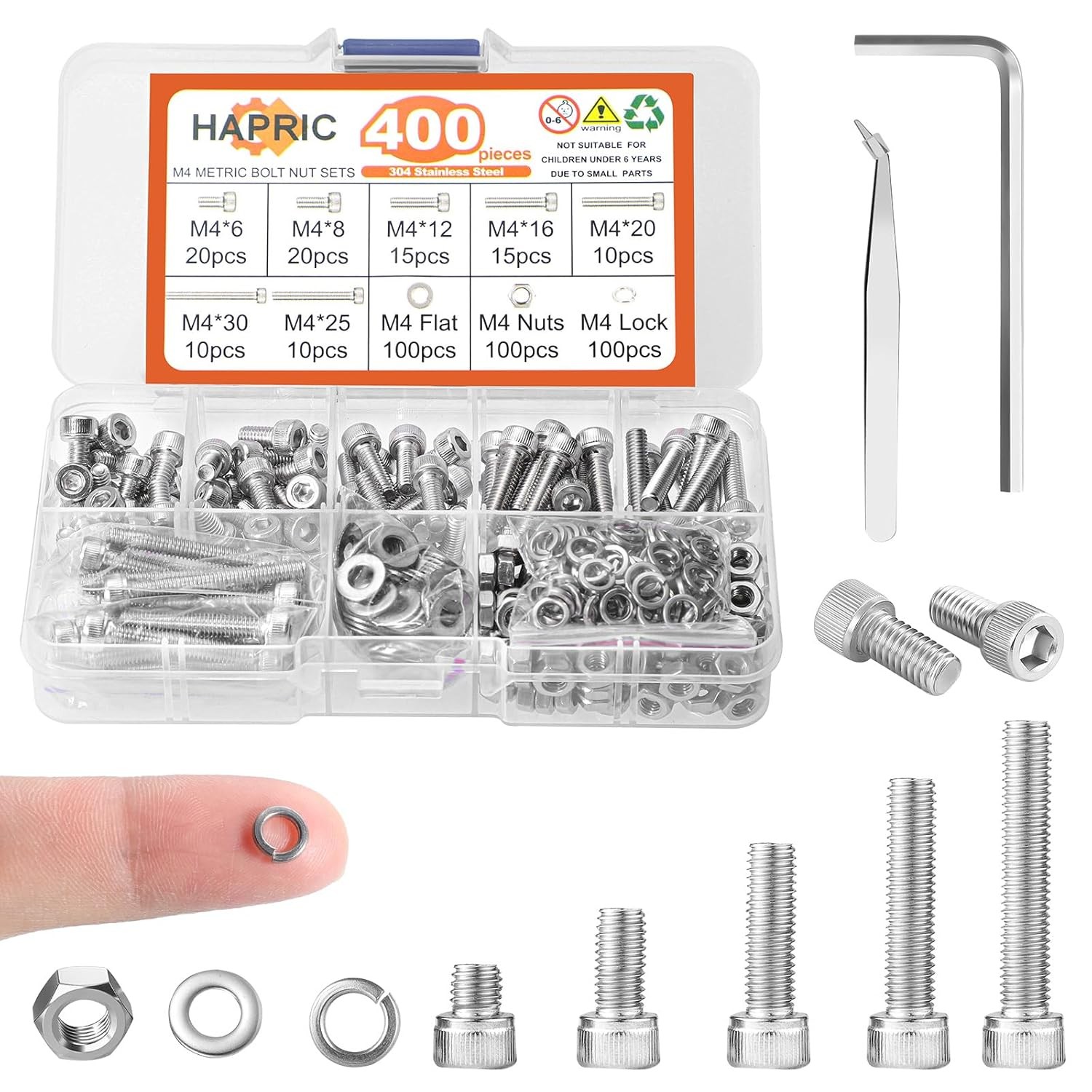 M2 M2.5 M3 M4 M5 M6 Hex Socket Head Screws Nuts Bolts & Washers Assortment Kit