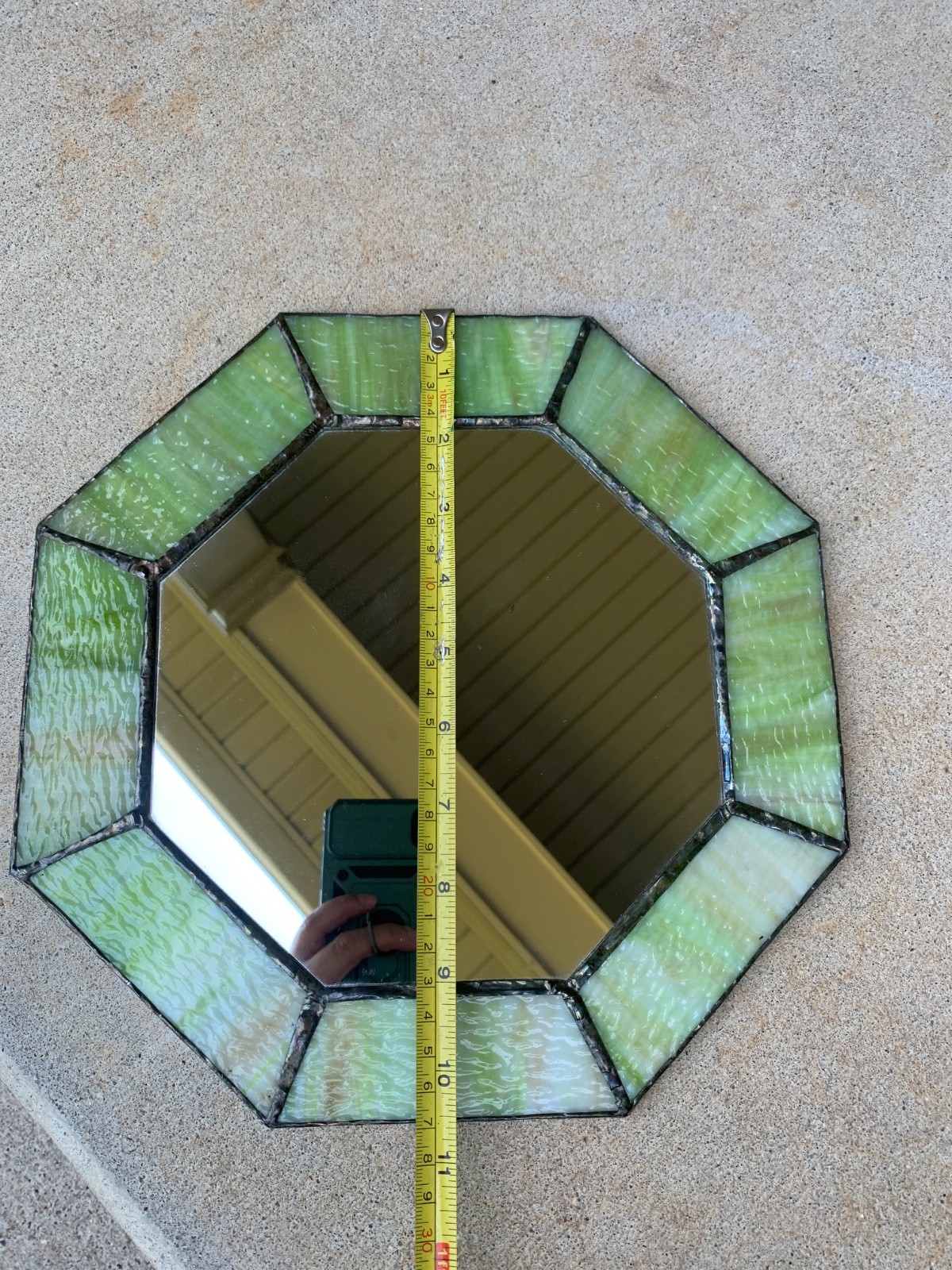 Octagon Green Stained Slag Glass Mirror Wallhanging