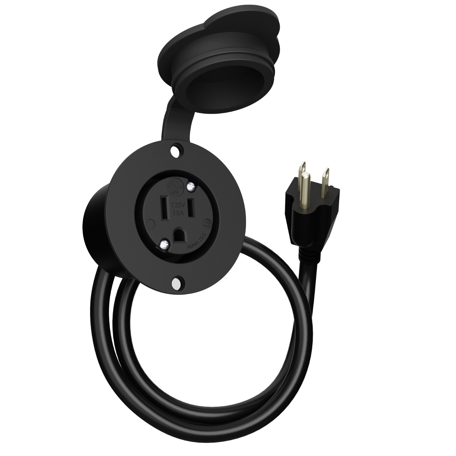 15A Waterproof Outdoor Power Port Panel/Wall Outlet Kit with 20″ Extension Cord