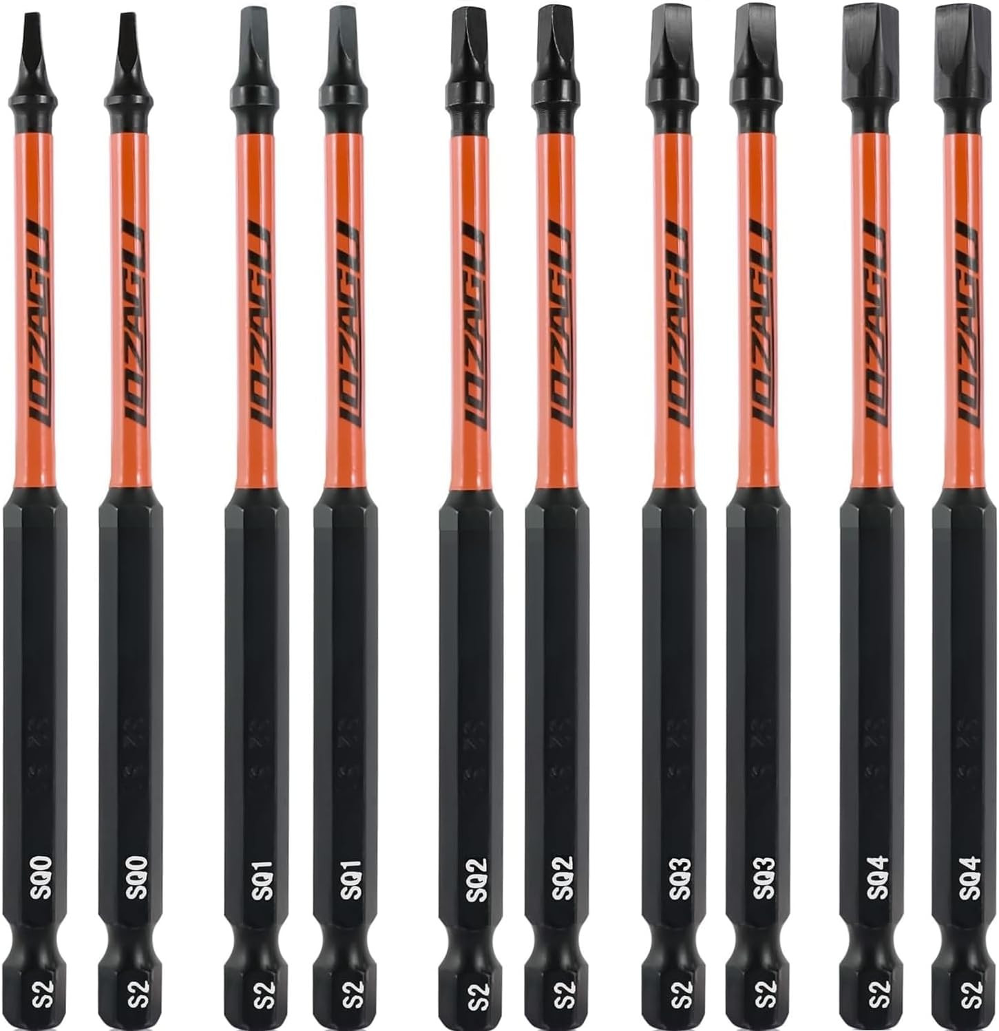 10Pcs Square Drive Bits Set, 4” Long Premium S2 Alloy Steel Square Bit Set #0, 1