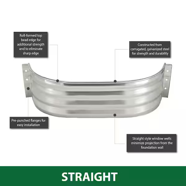 Steel Straight Area Window Well for Basement & Exterior 37 in. x 12 in. x 12 in.