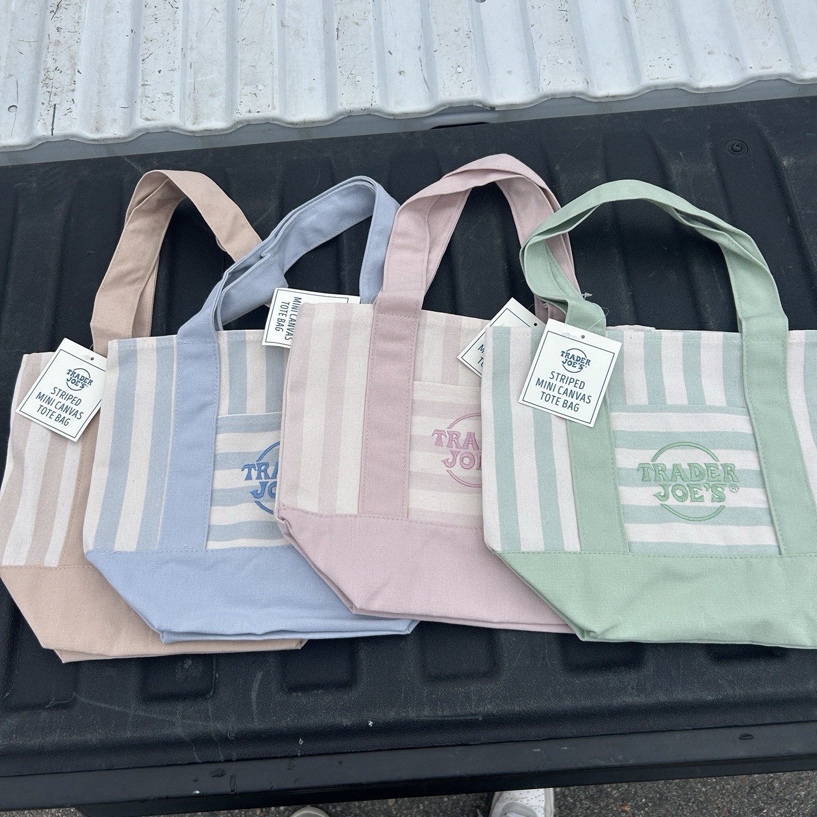 Trader Joe’s Mini Pastel Stripe Canvas Tote Bag Limited Edition Set Of 4