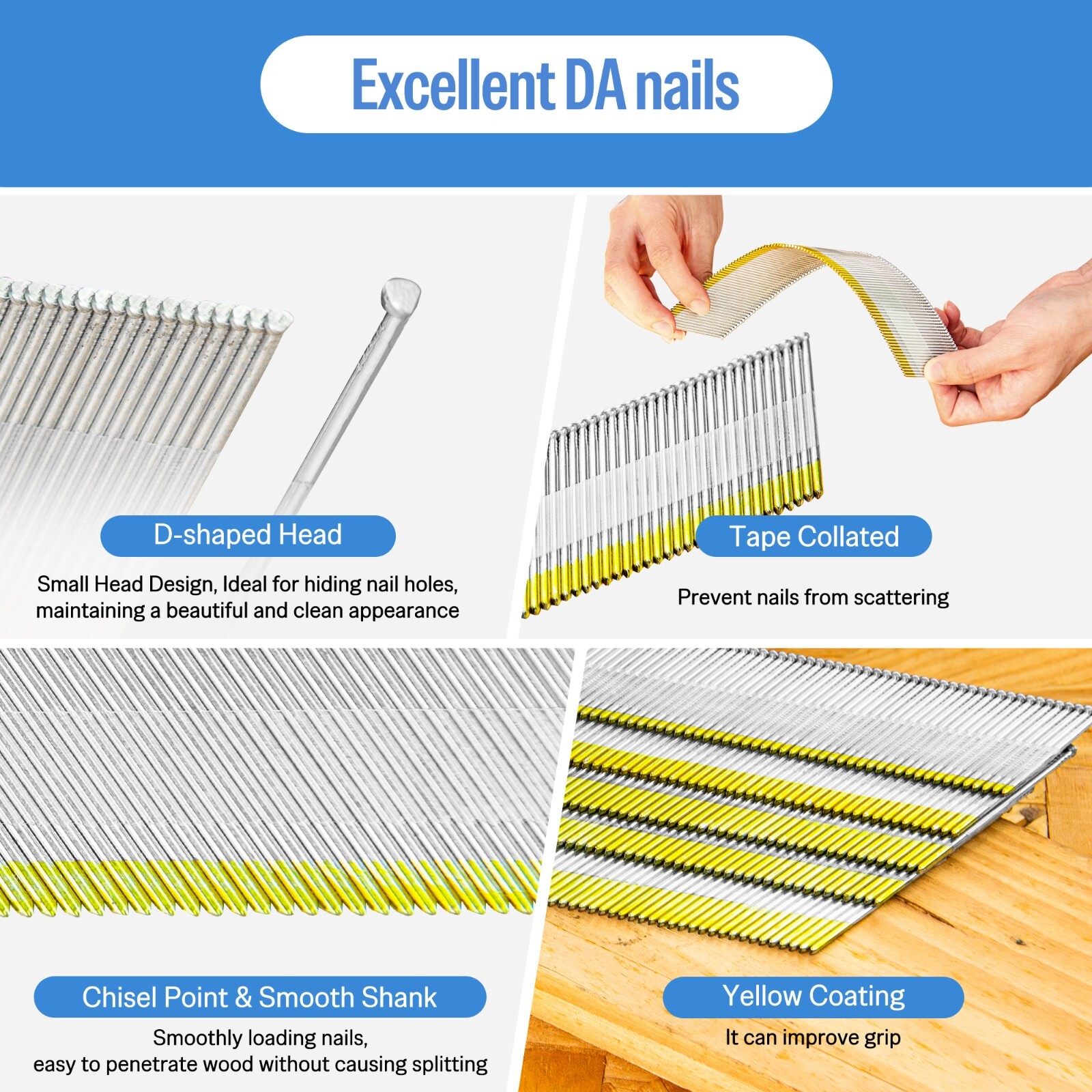 meite DA Nails 15GA Angled Finish Nails for DA Style Finish Nail Gun (2,400 Pcs)