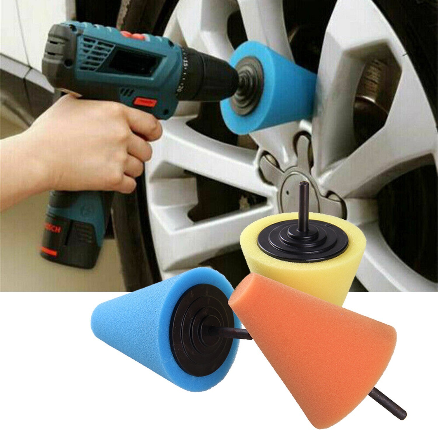 5Pcs Foam Drill Polishing Cone Ball Pads Kit Car Waxing Buffing Wheel Polisher