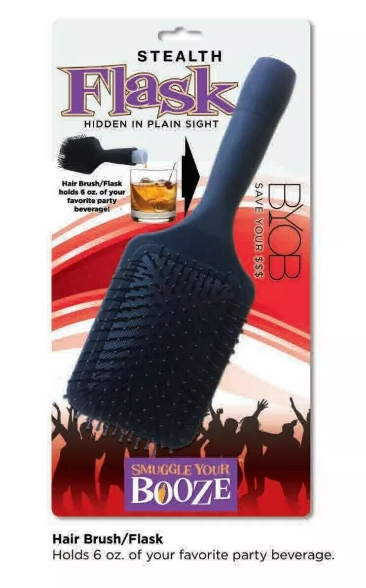 Smuggle Your Booze Hide Alcohol w Fake Hair Brush Flask Concert Festival Plastic