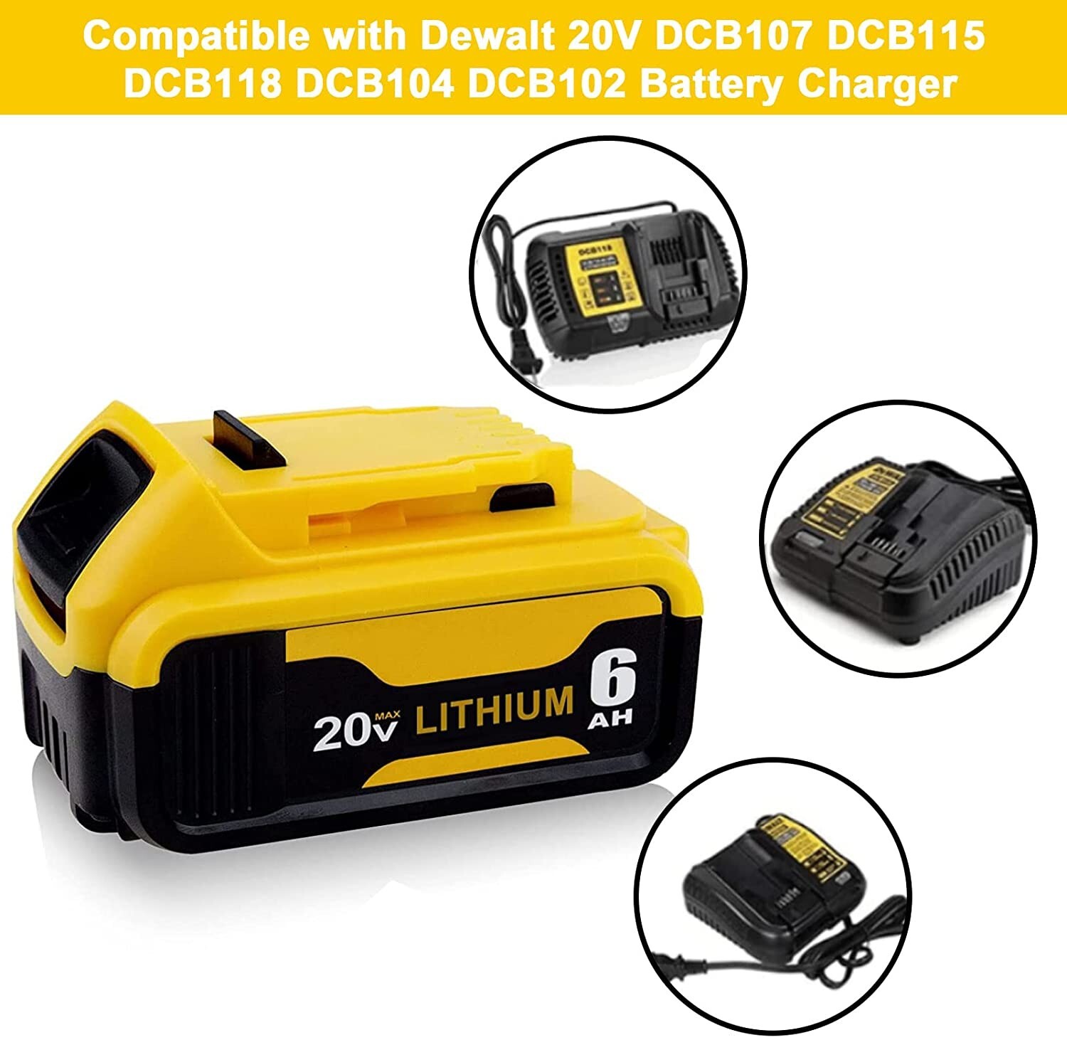 2X Replacement For DeWalt DCB206-2 20 Volt 6Amp Battery DCB105 Charger DCB206-2