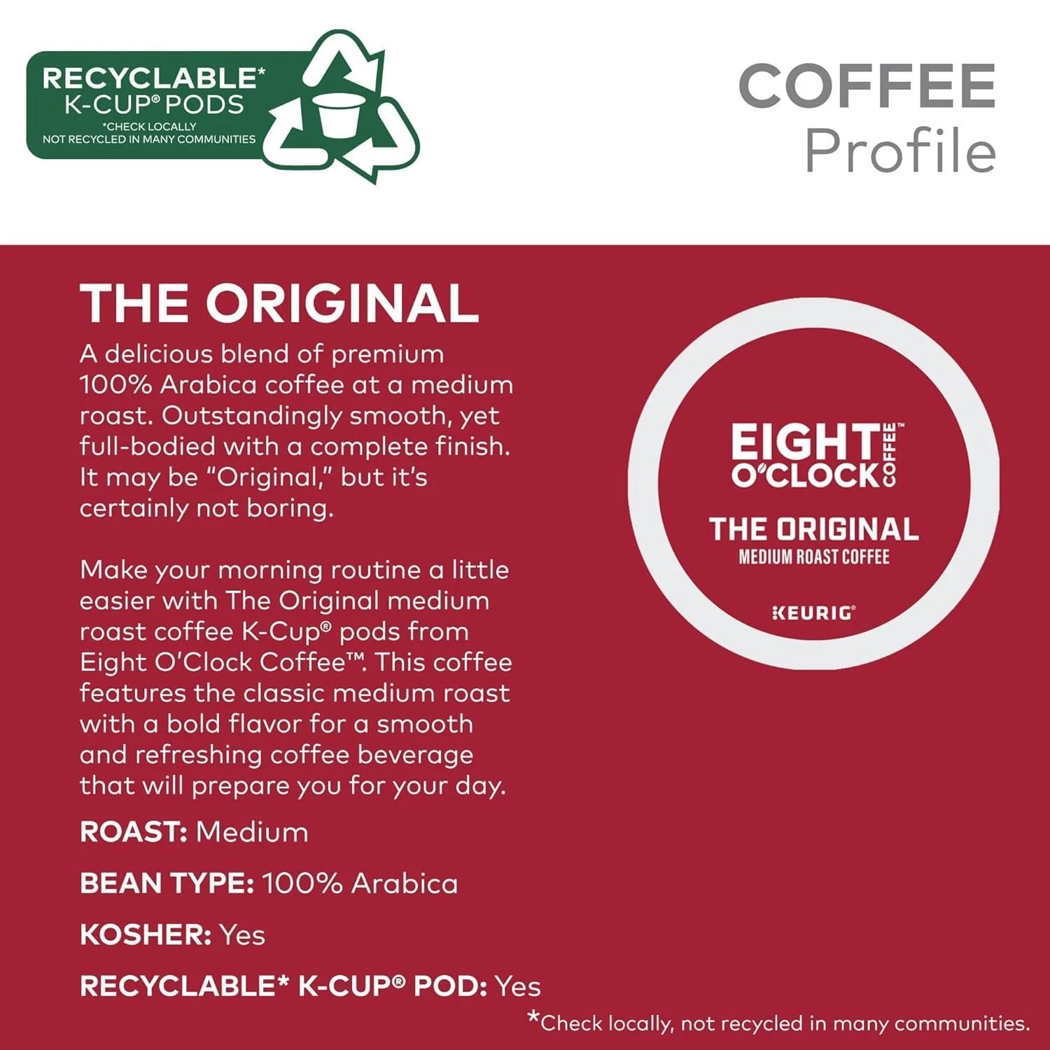 Eight O’Clock Coffee the Original, Single-Serve Keurig K-Cup Pods, Medium Roast
