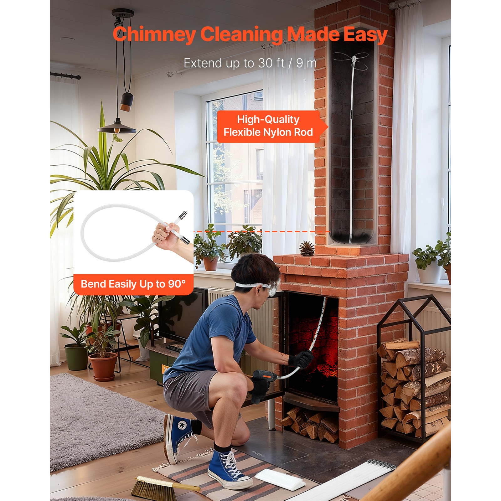 Uimoso Chimney Cleaning Kit for Square, Rectangular, and Arched Chimneys