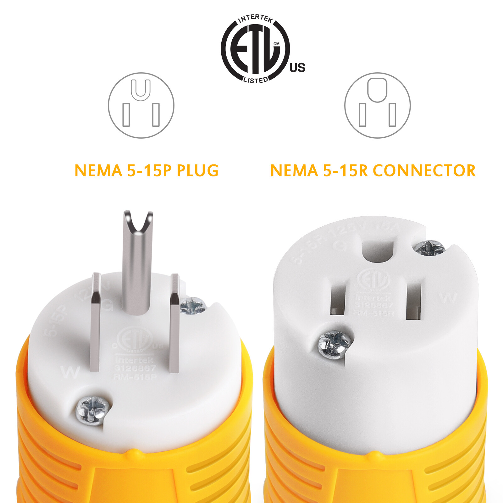 Extension Cord Ends Male and Female, 15 Amp 125 Volt Heavy Duty Replacement Plug