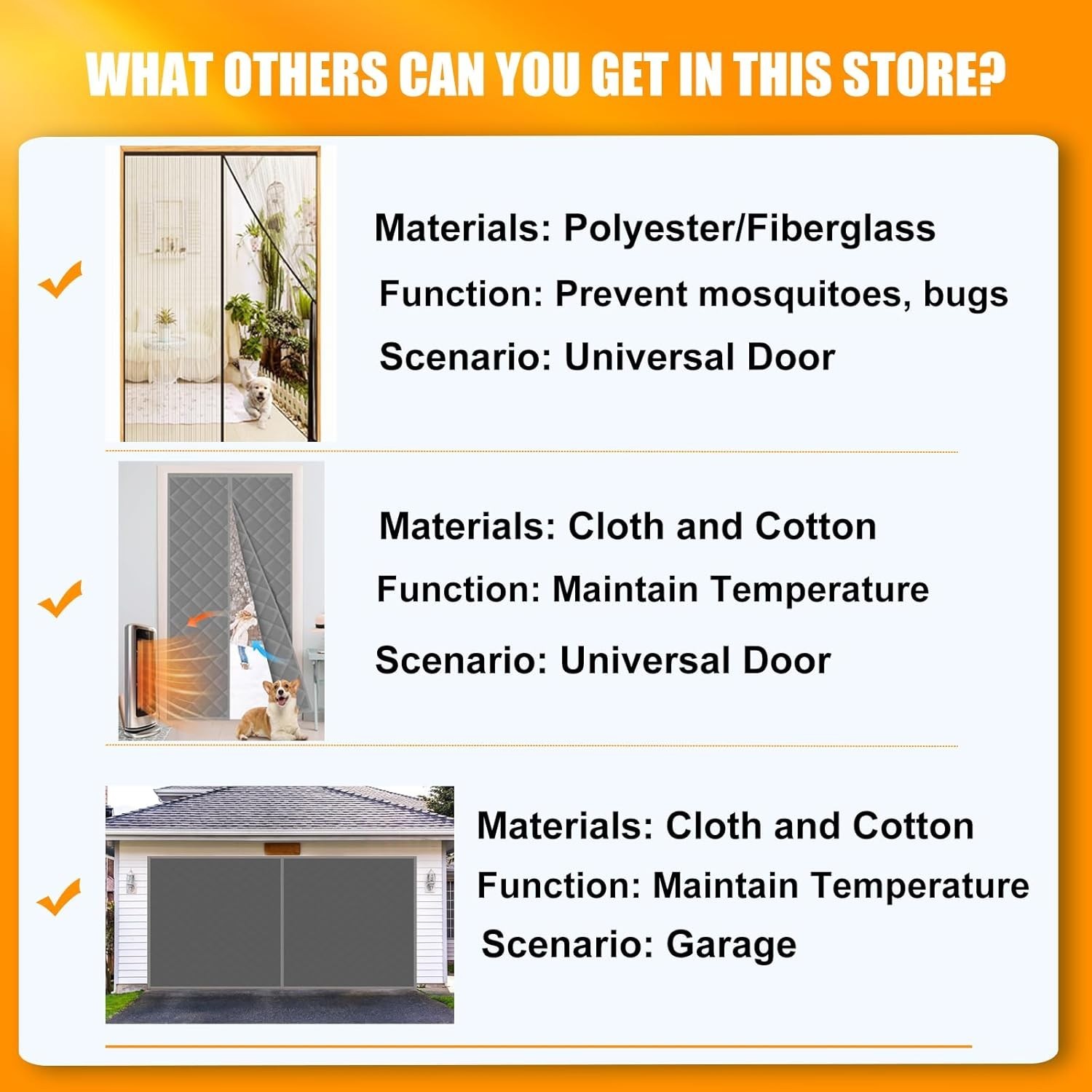 Garage Screen Door Fiberglass 16×7 Ft Heavy Duty Magnetic Mesh for Patio Outdoor