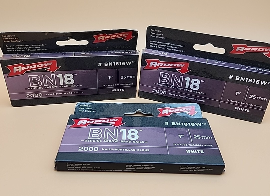 Arrow Brad Nails – BN1816W 1” inch 18 gauge 25mm – 2000 pk – Lot of 3 old stock