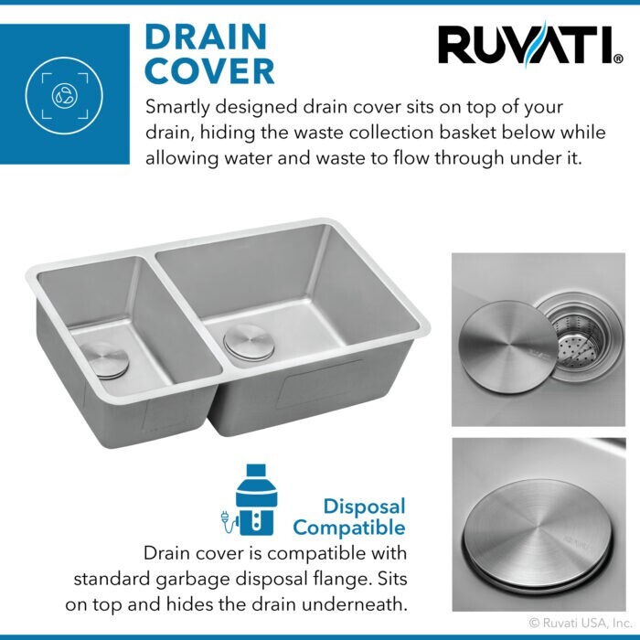 Ruvati 32″ Undermount 30/70 Double Bowl 16 Gauge Kitchen Sink – RVM5307
