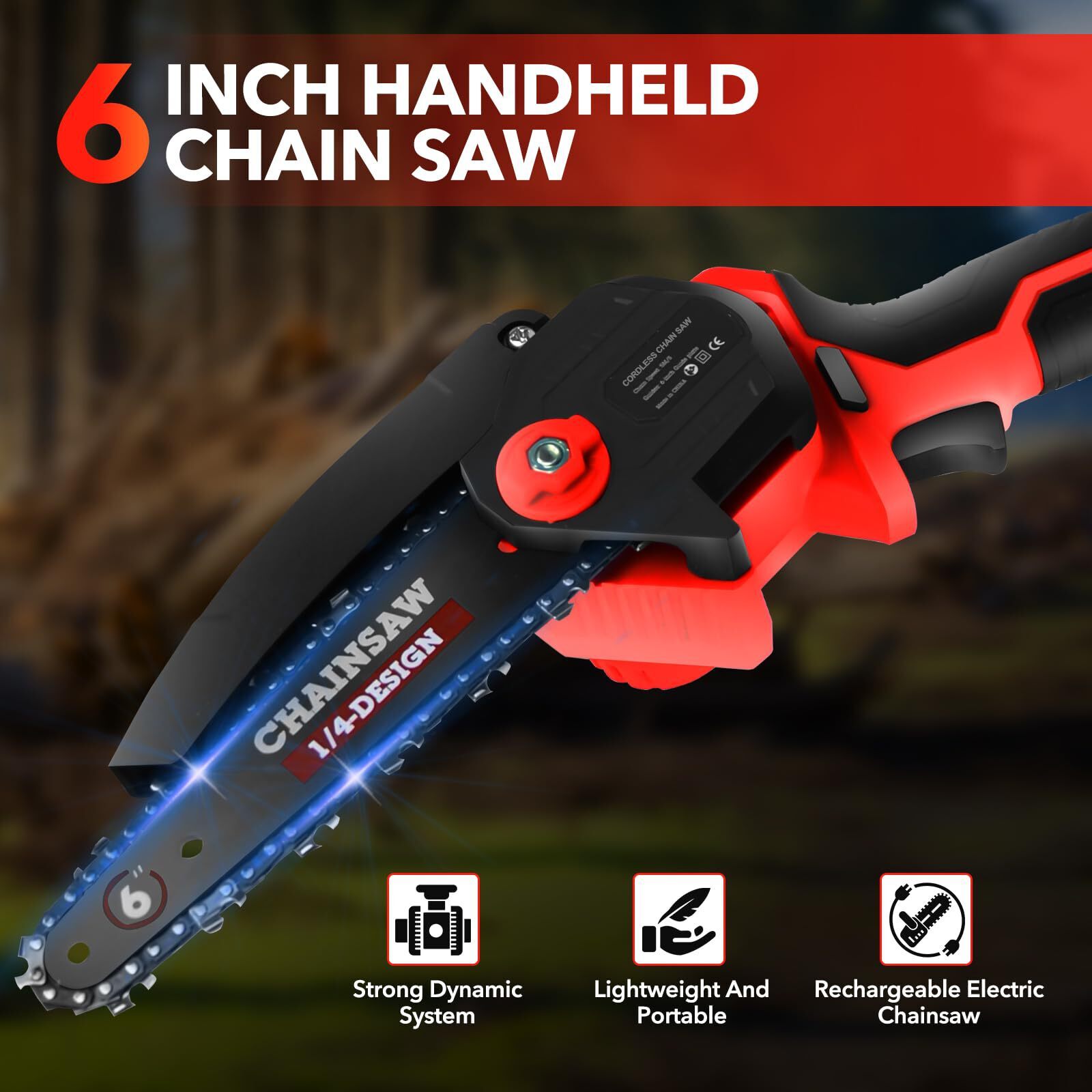 6-Inch Mini Chainsaw Cordless, Portable Electric Saw with 2 Batteries