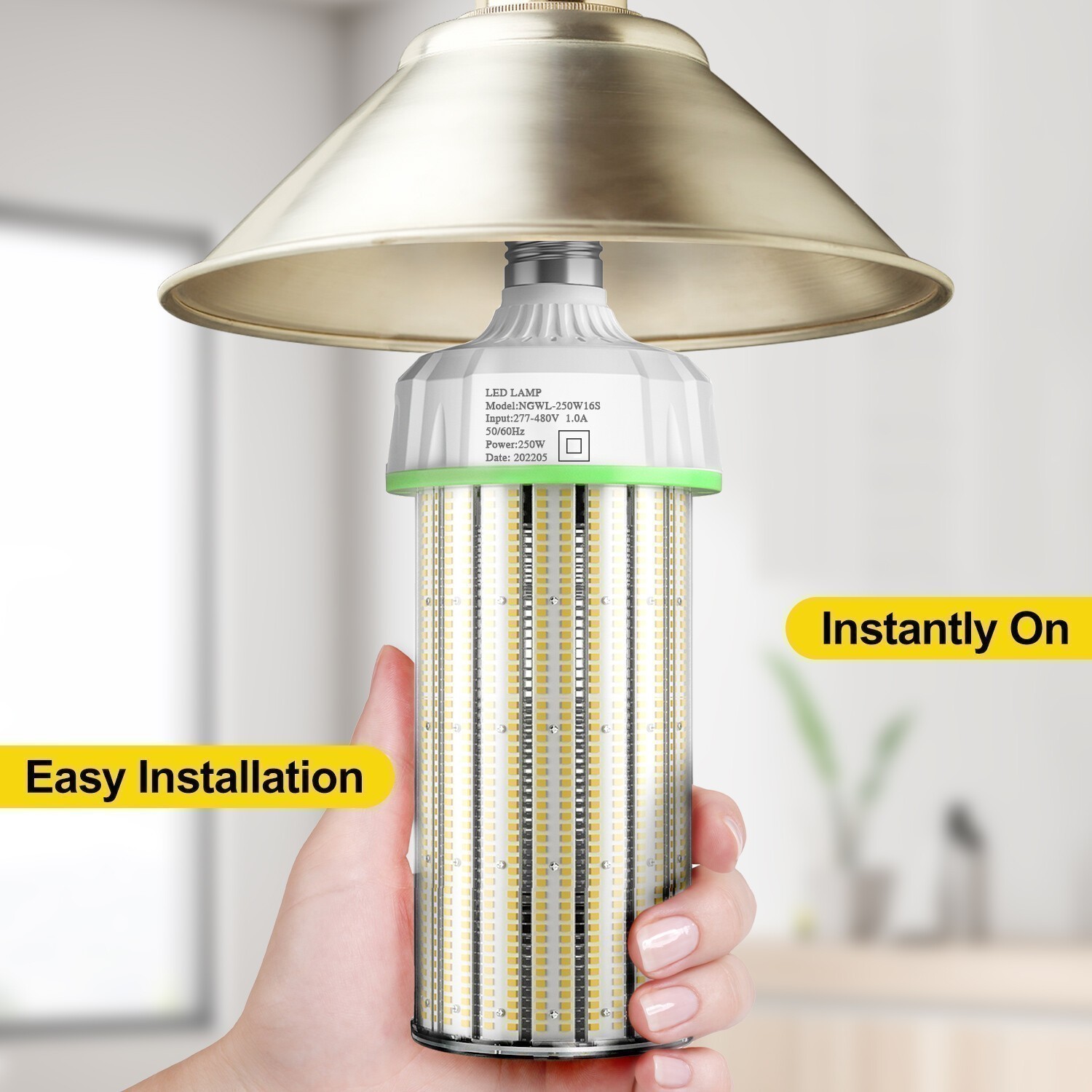 480 Volts 250W LED Corn Light Bulb E39 Base 5000K 36000Lumens Warehouse Lighting
