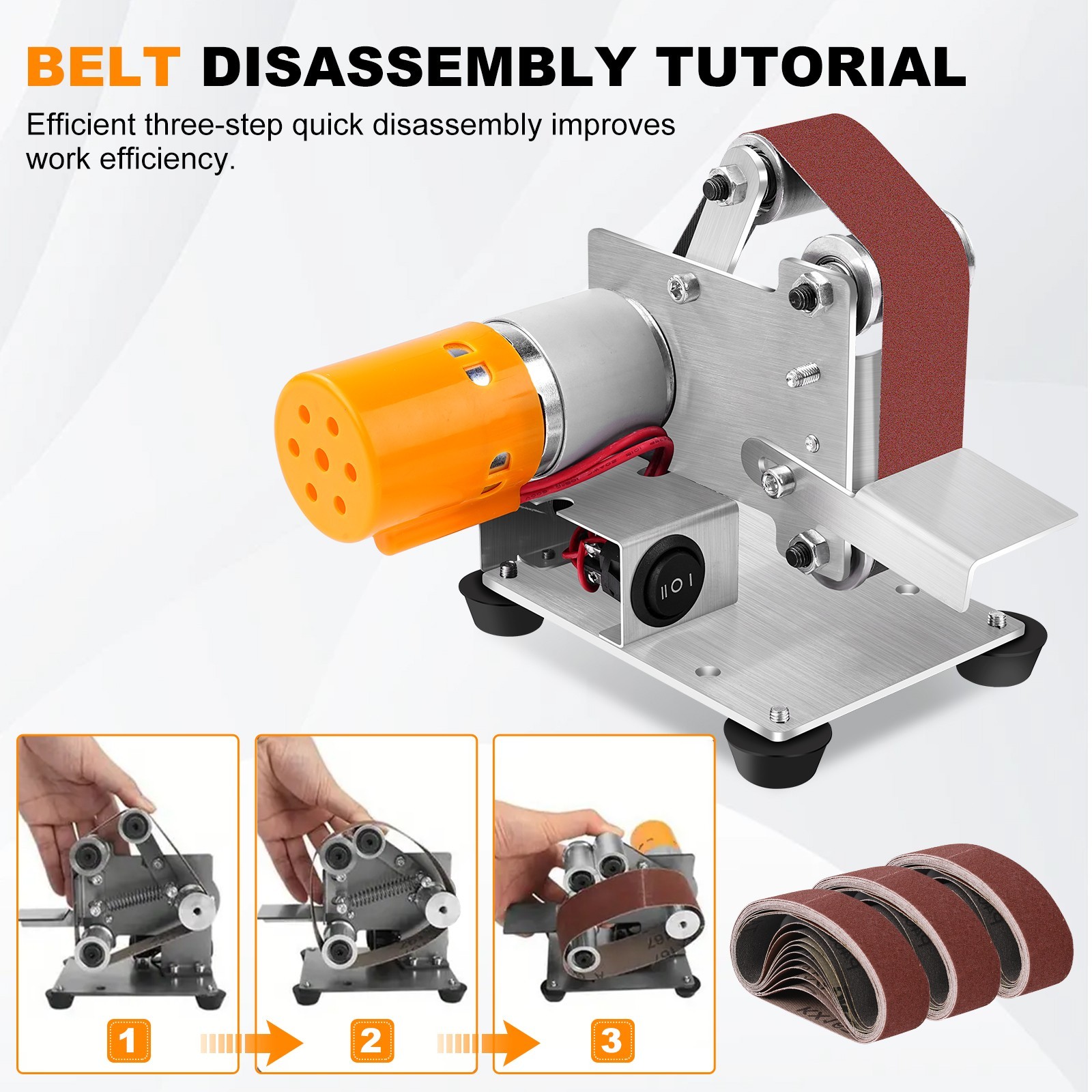 Mini Electric Belt Sander 7 Speed Adjustable Sanding Machine Polishing Grinding