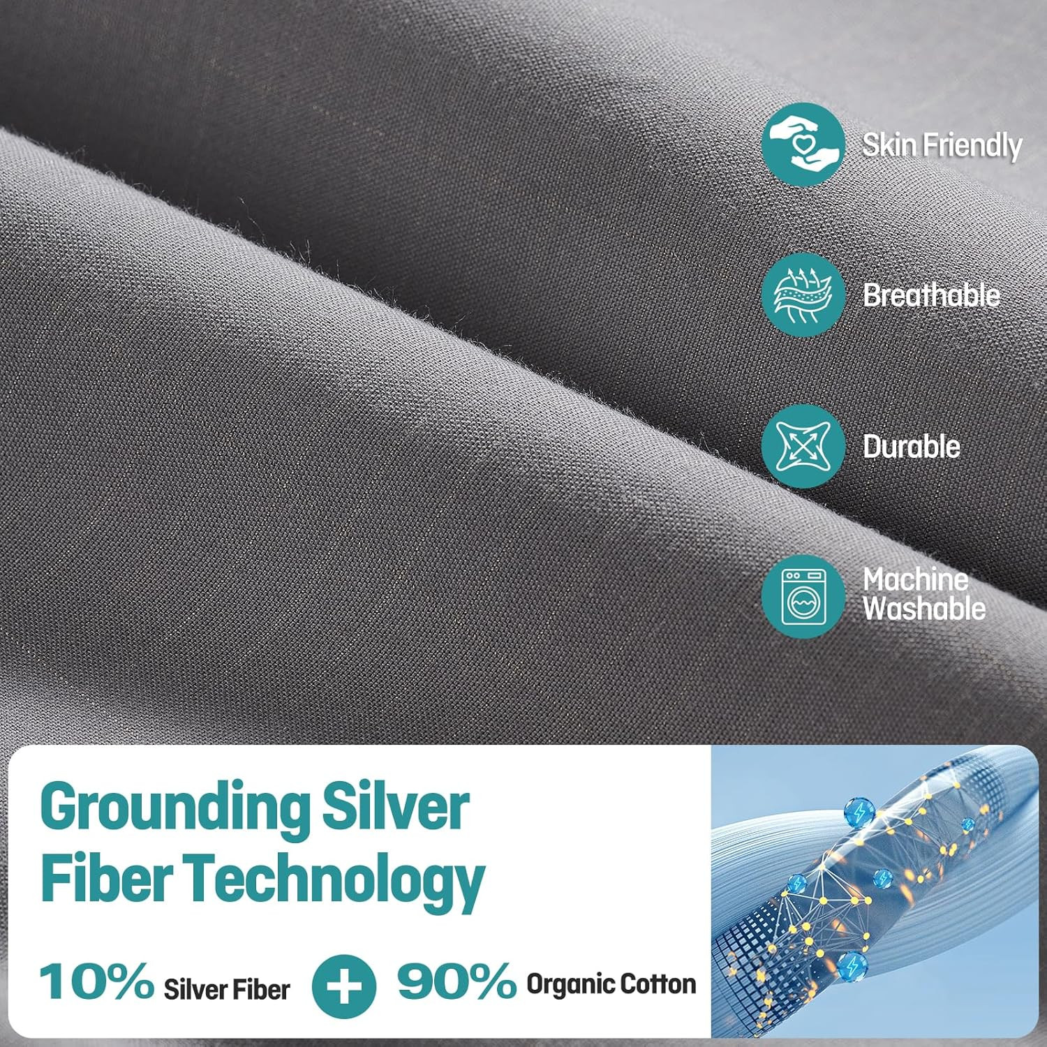 Grounding Fitted Sheets Full Size with Silver Fiber for Better Sleep – Gray