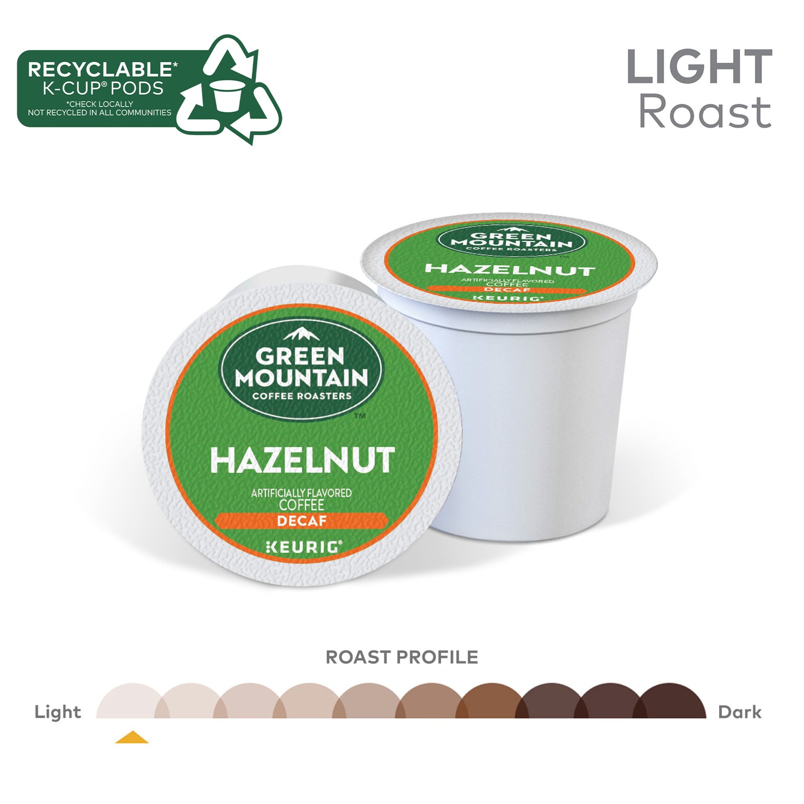 Green Mountain Coffee Hazelnut Decaf Coffee, K-Cup pods, Light Roast, 24 Count