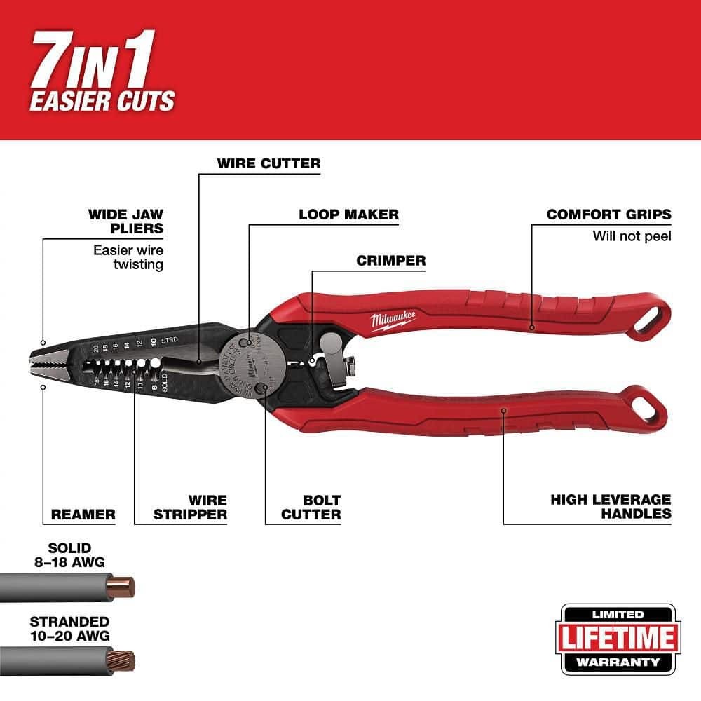 Milwaukee 9 in. 7-in-1 High Leverage Combination Wire Stripper/Cutter Pliers