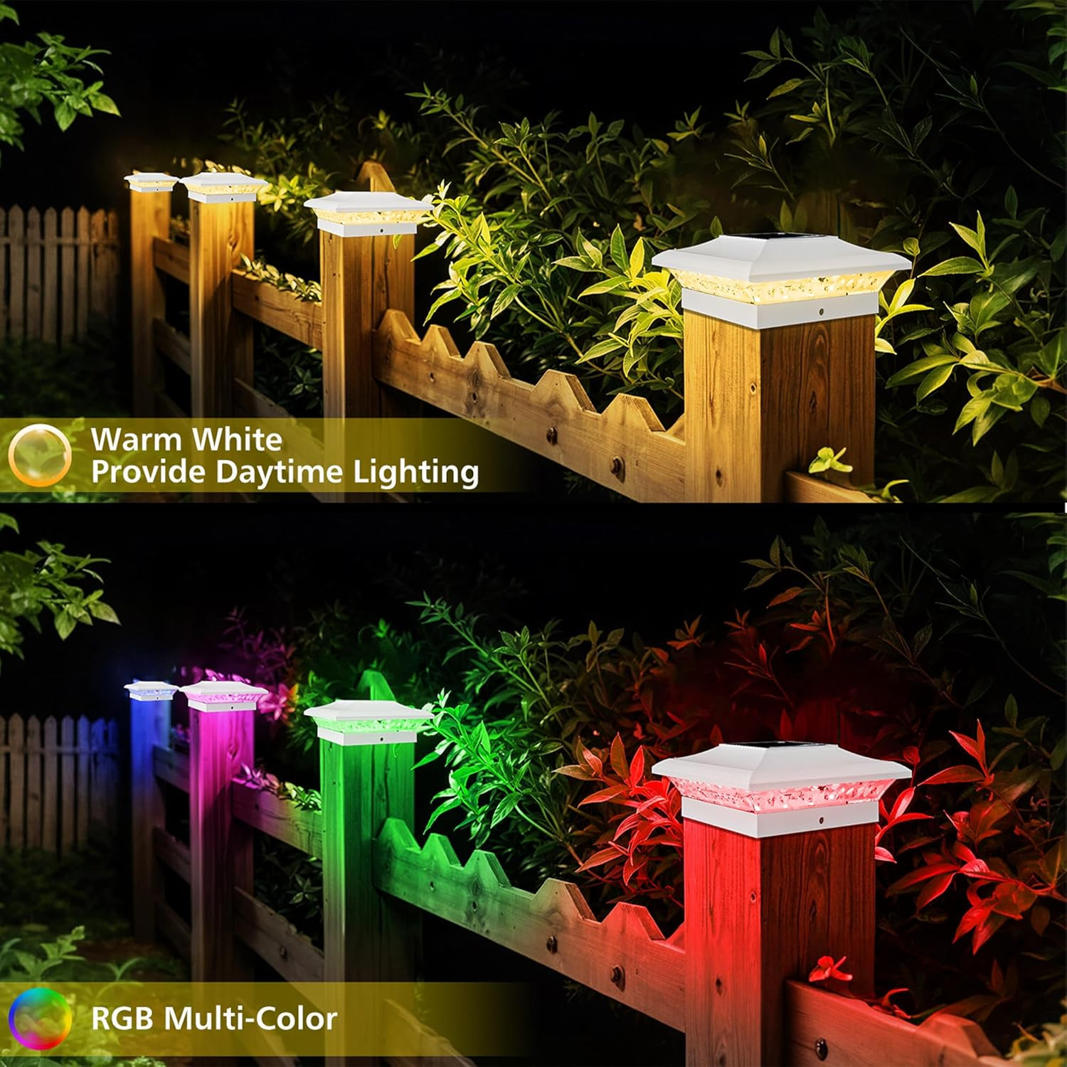 T-SUN RGB Solar Post Cap Lights, White Color Changing Fence Post Lights for 4×4