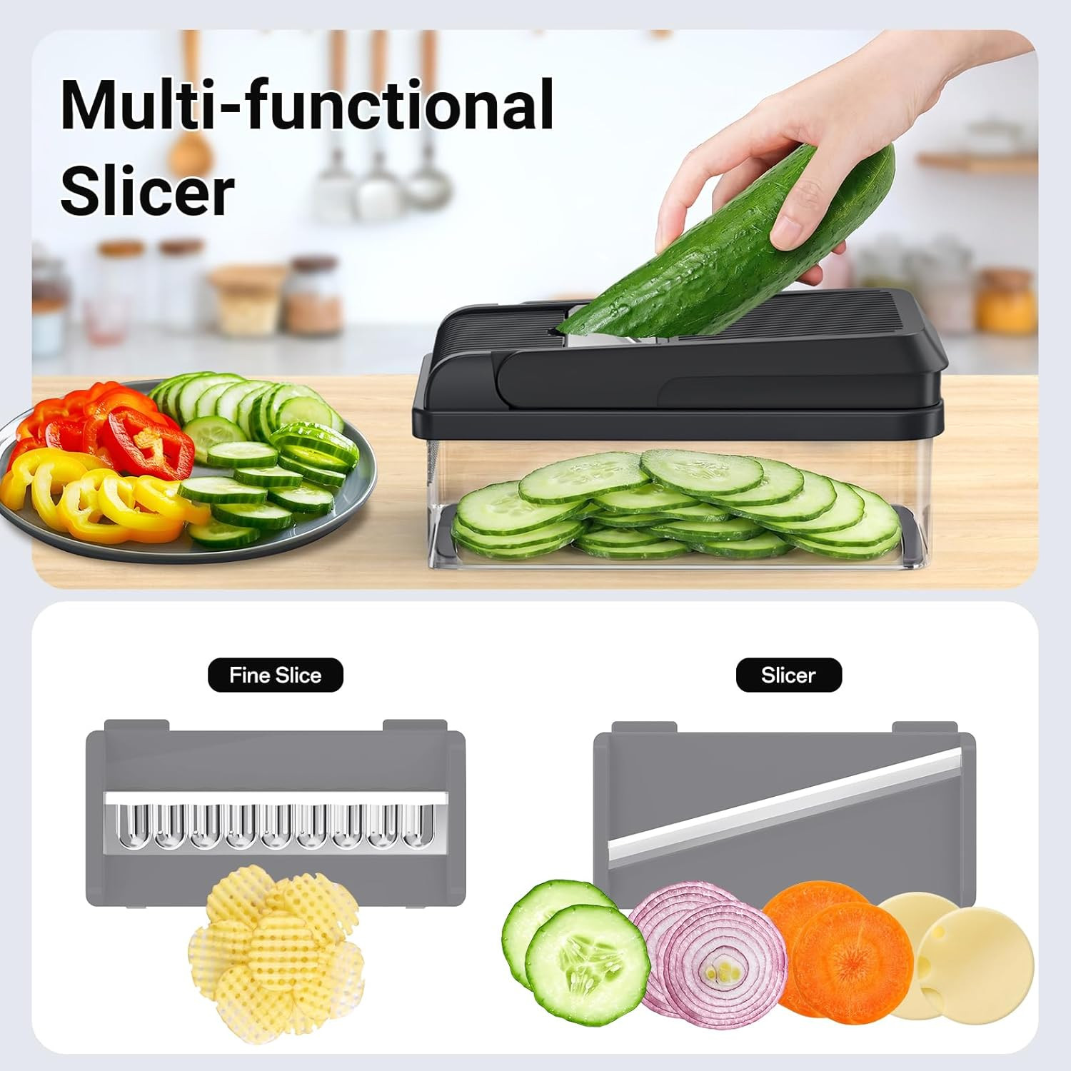 12-in-1 Vegetable Chopper Kitchen Gadget w/ 7 Blades Onion Cutter