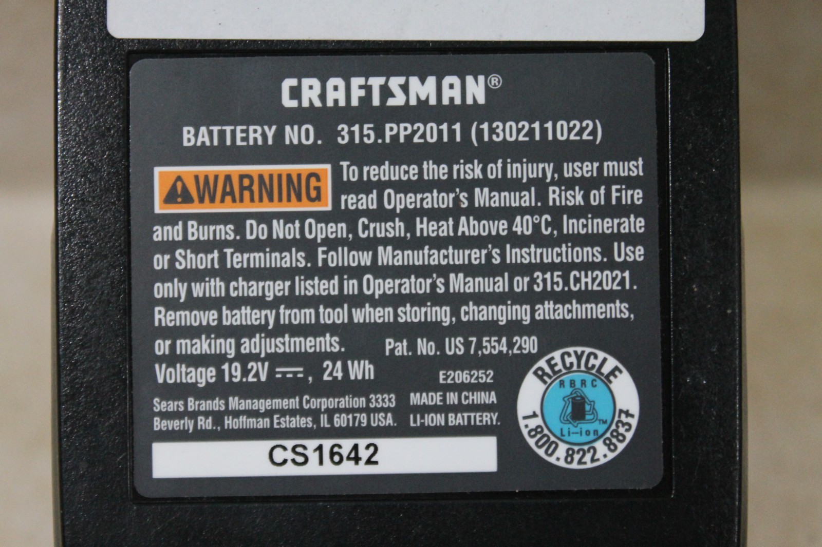 TESTED Craftsman C3 19.2v Volt Lithium – Ion Battery 315.PP2011 EXCELLENT