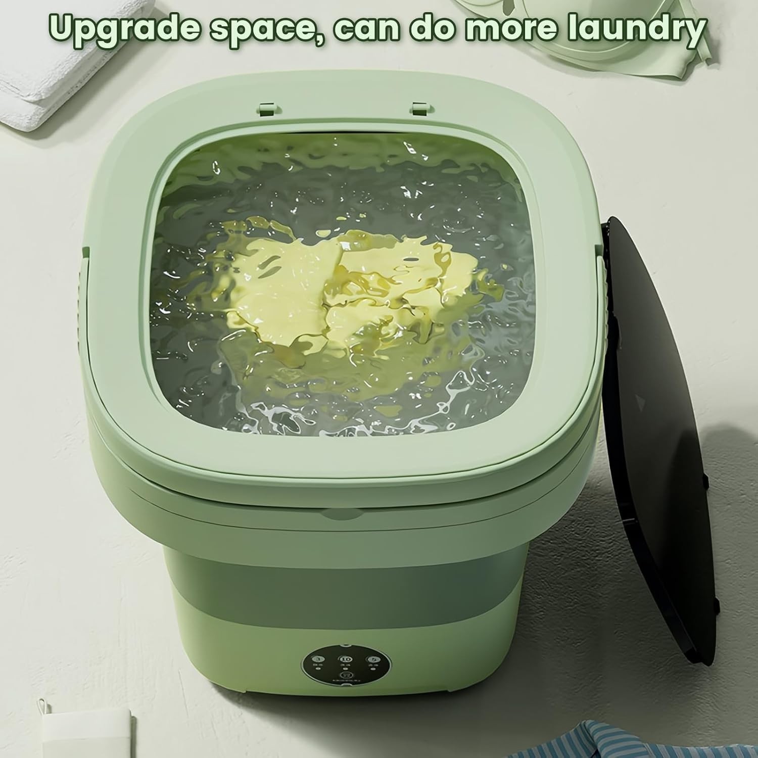 Portable Washing Machine, 11L Large Capacity, Green, Mini Washer for Underwear