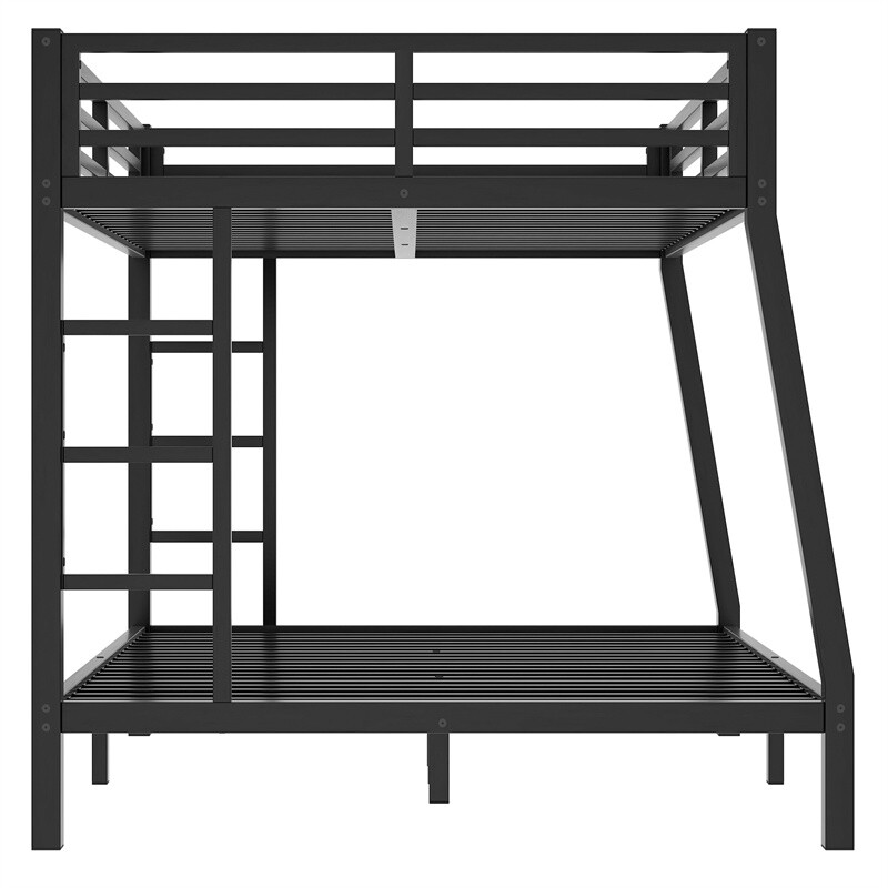 Metal Full XL over Queen Bunk Bed W/Ladder For Teens Adults Space-Saving Black