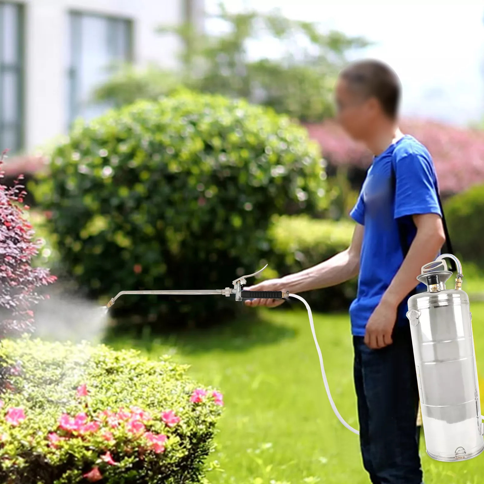 Stainless Steel Sprayer Pump Sprayer W/ Adjustable Nozzle Hose 1/1.5/2/3/3.5Gal
