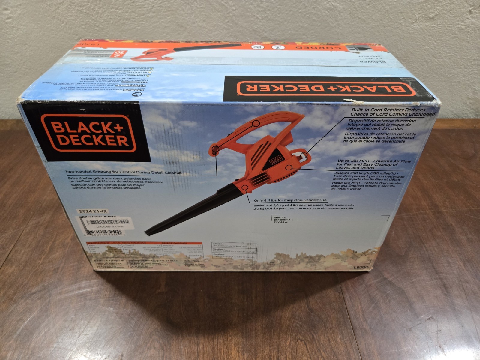 BLACK+DECKER LB700 7 Amp Corded Electric Leaf Blower 180 MPH Lawn Yard