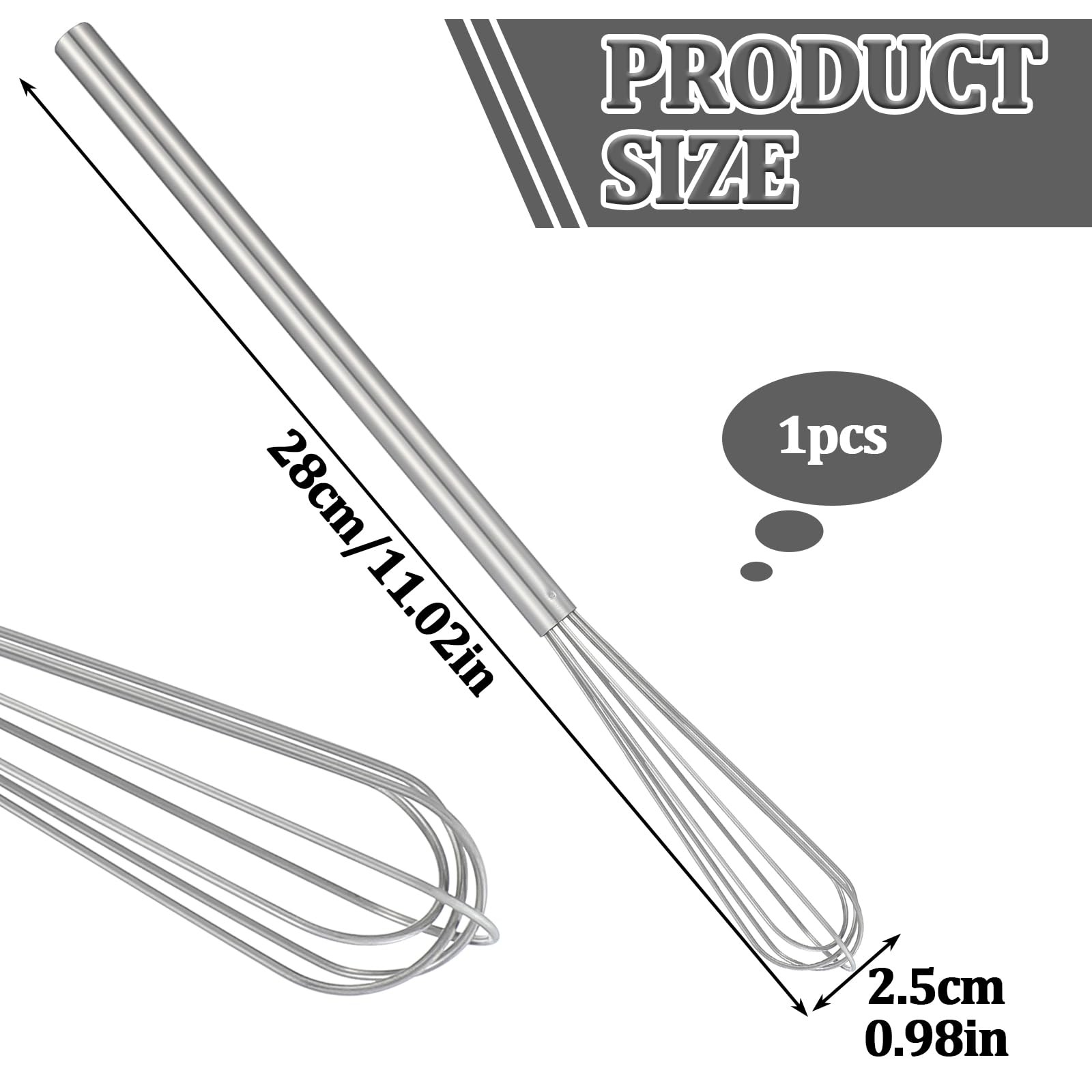 Small Whisk, 9.8in Stainless Steel Whisk Tiny Skinny Whisk for Cooking