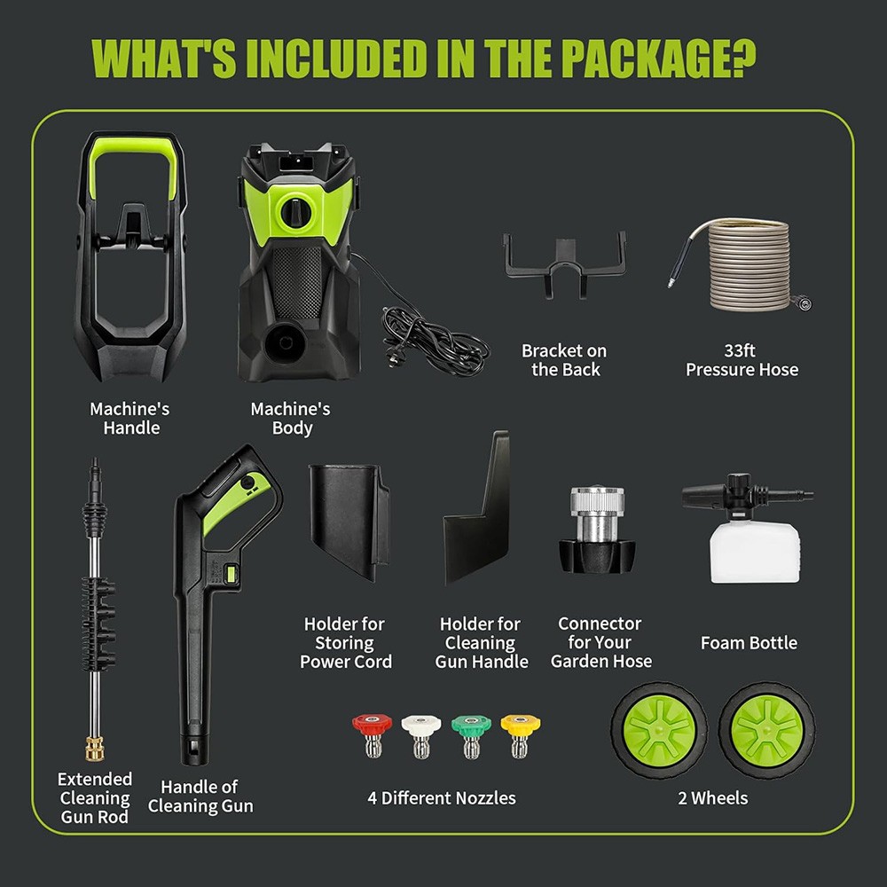 Electric Pressure Washer 5000PSI Max 2.5GPM Portable Power Washer 4 Quick Nozzle