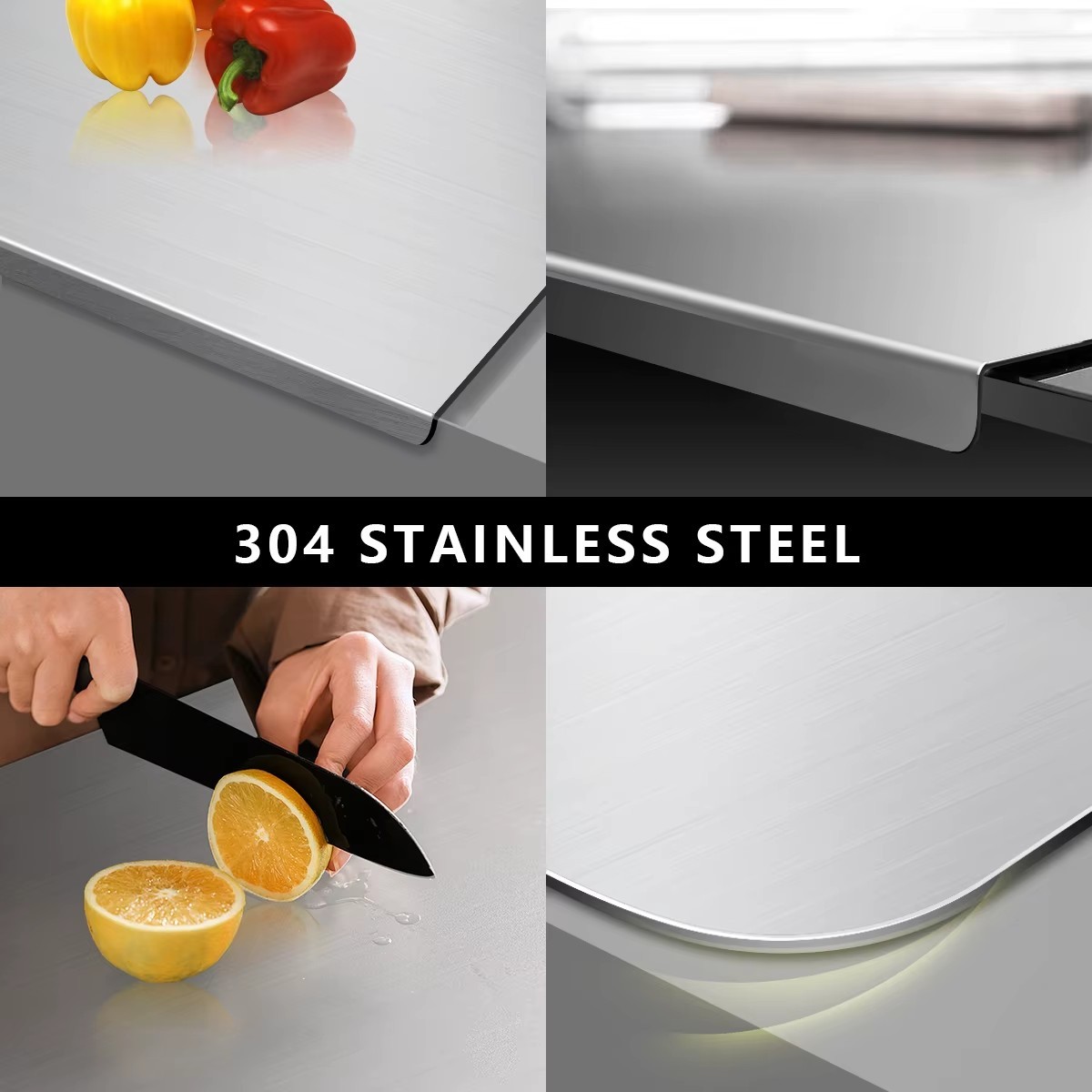 304 Stainless Steel Chopping Board Large with Lid Non Slip for Kitchen Counter.