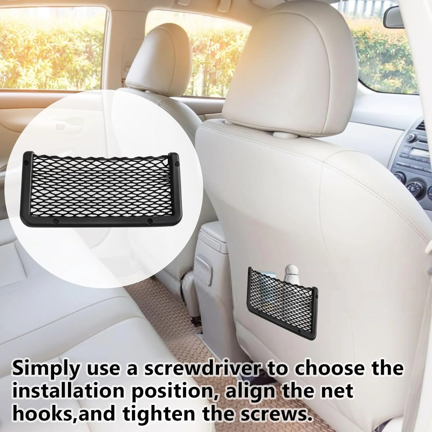 2 PCS Car Net Pocket, ABS Plastic Frame Cargo Net Storage Pockets Phone Nets, Ca
