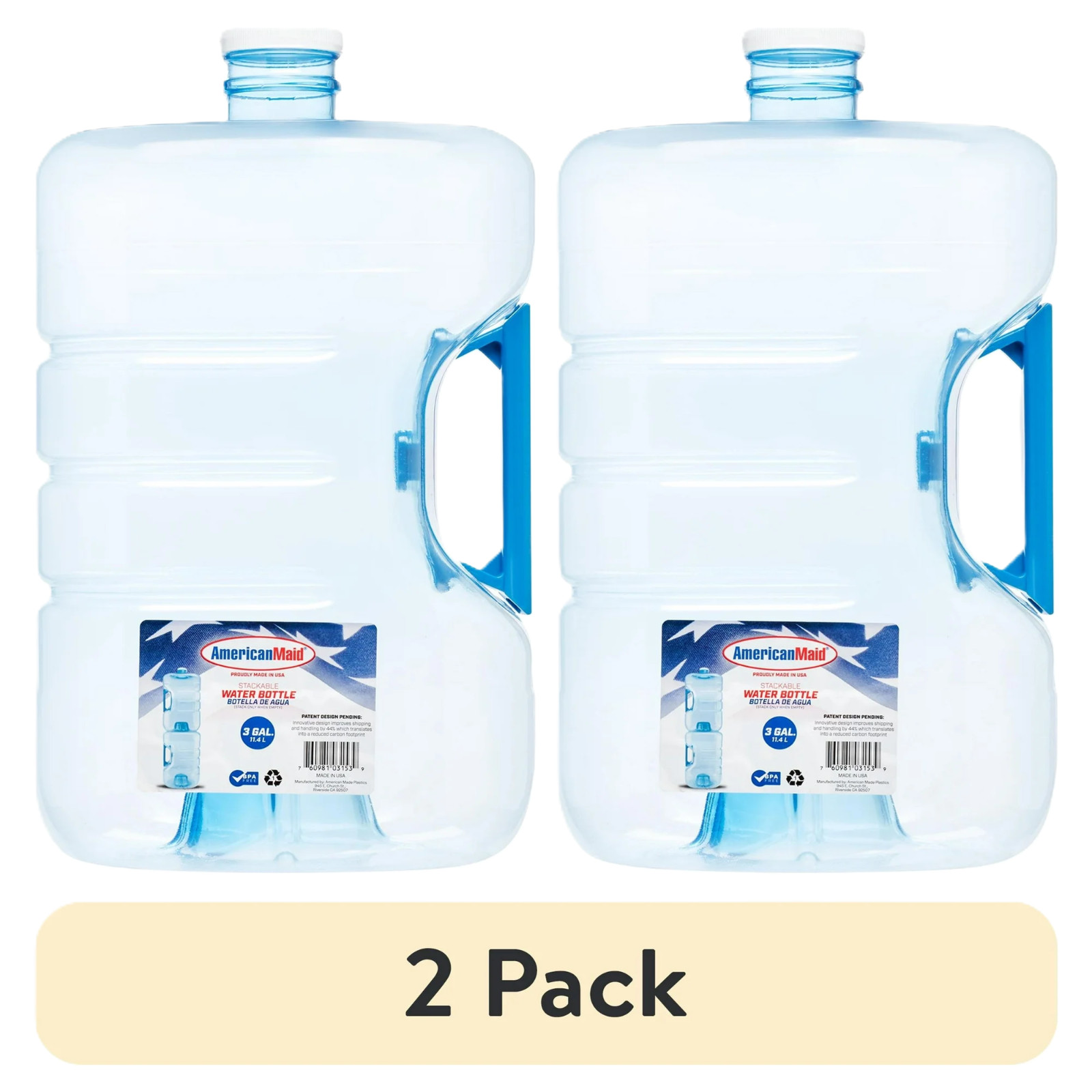 (2 Pack) American Maid – Stackable & Refillable Water Gallon (3gal)