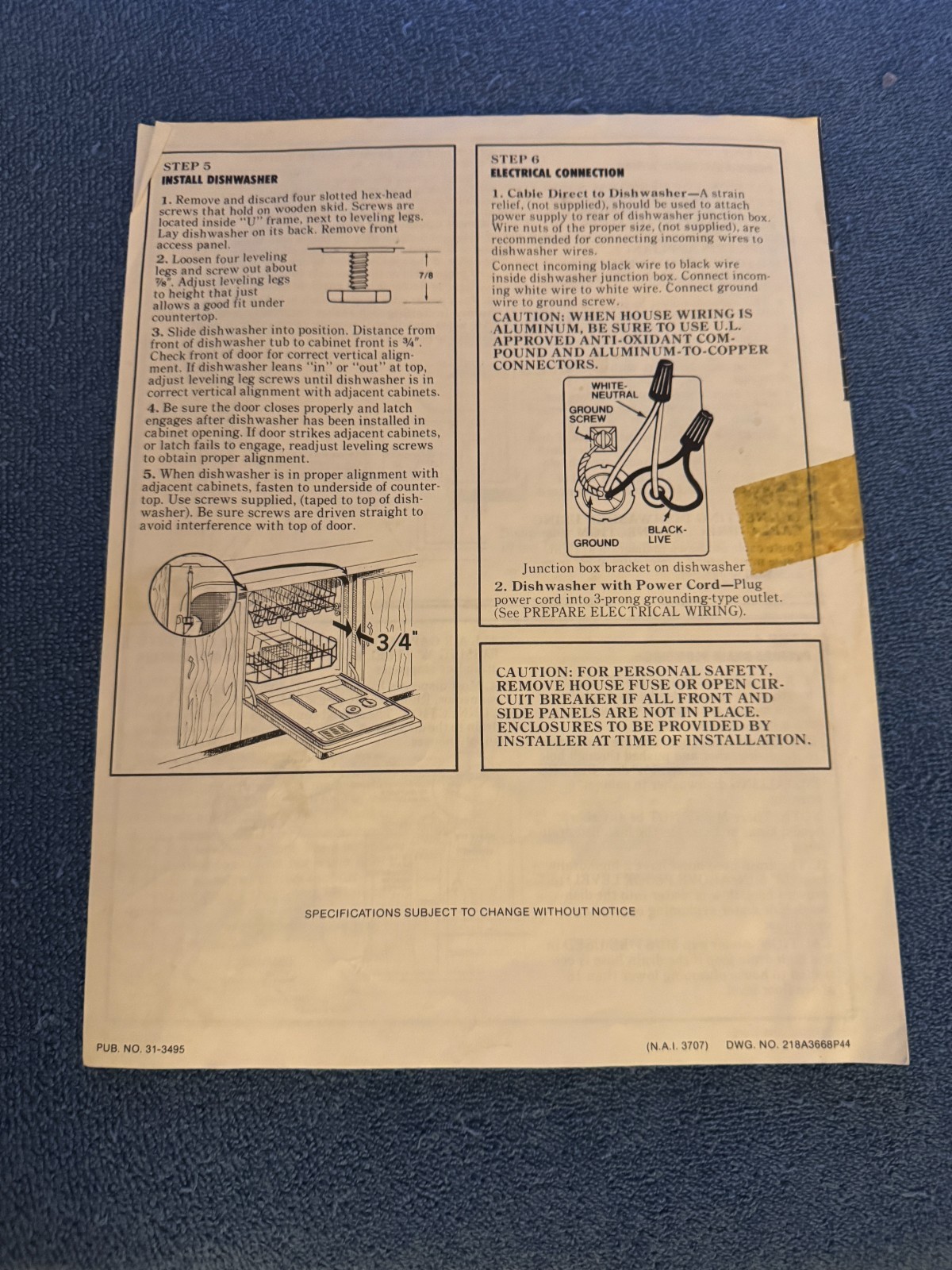 GE Dishwasher 31-3495 GSD2800G03 GSD1000G02 Instruction Manual