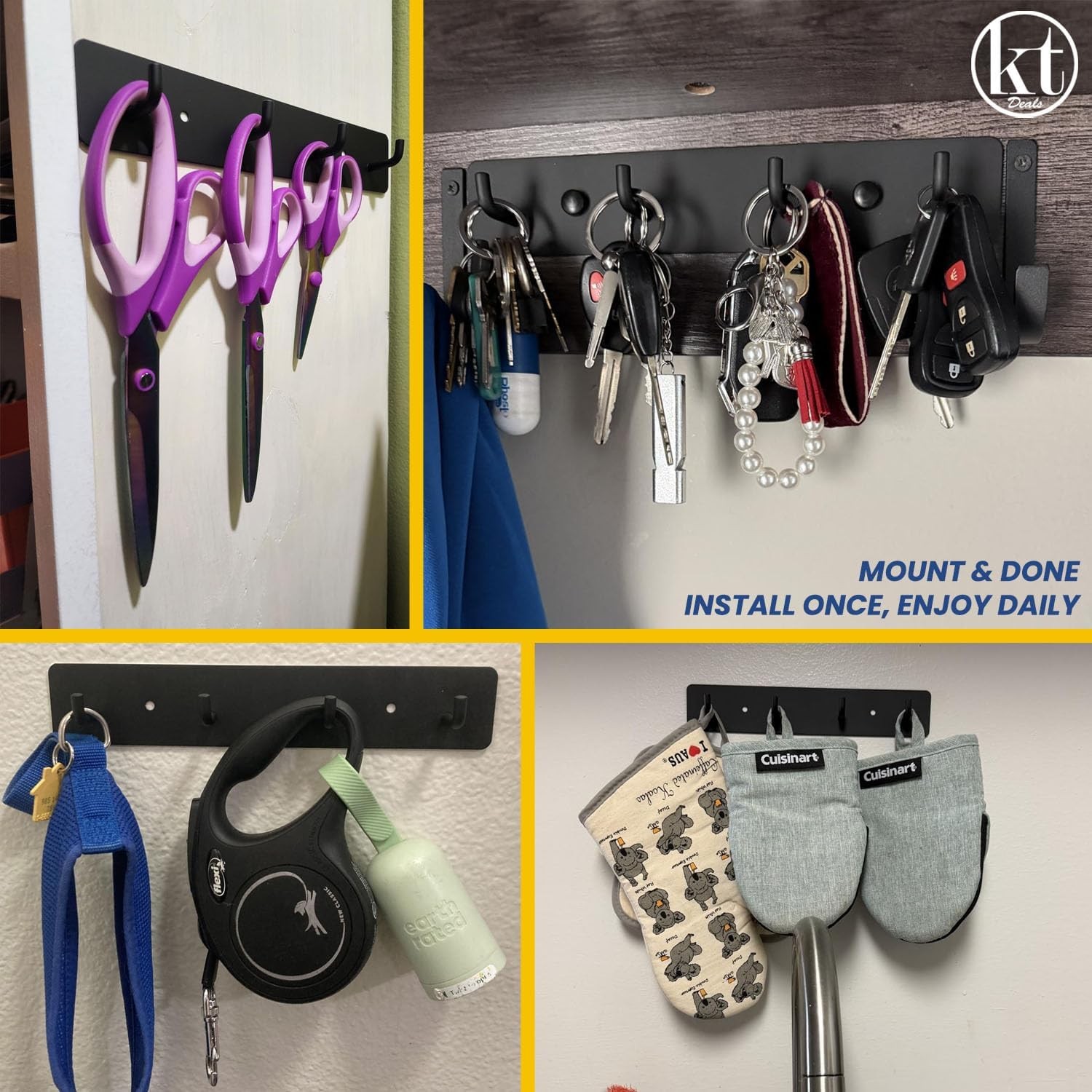 Key Holder Wall Mount Key Rack Hanging Keys Hanger Hooks Wall-Mounted Black Rail