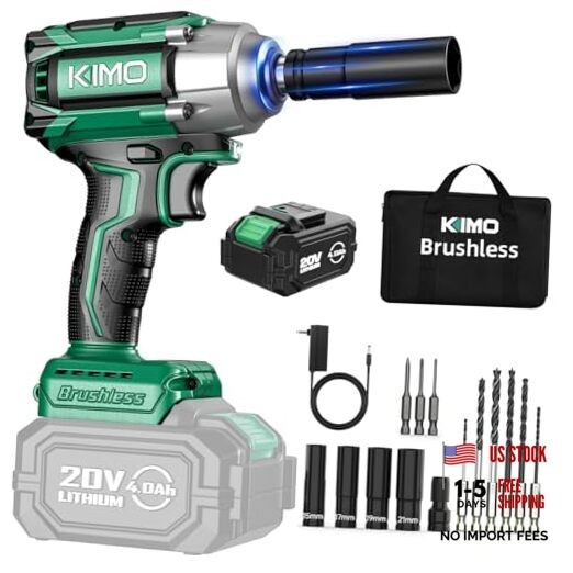 KIMO Impact Wrench 1/2 Cordless, 1200N.m (900ft-lbs), 4000RPM, 9 Dark Green