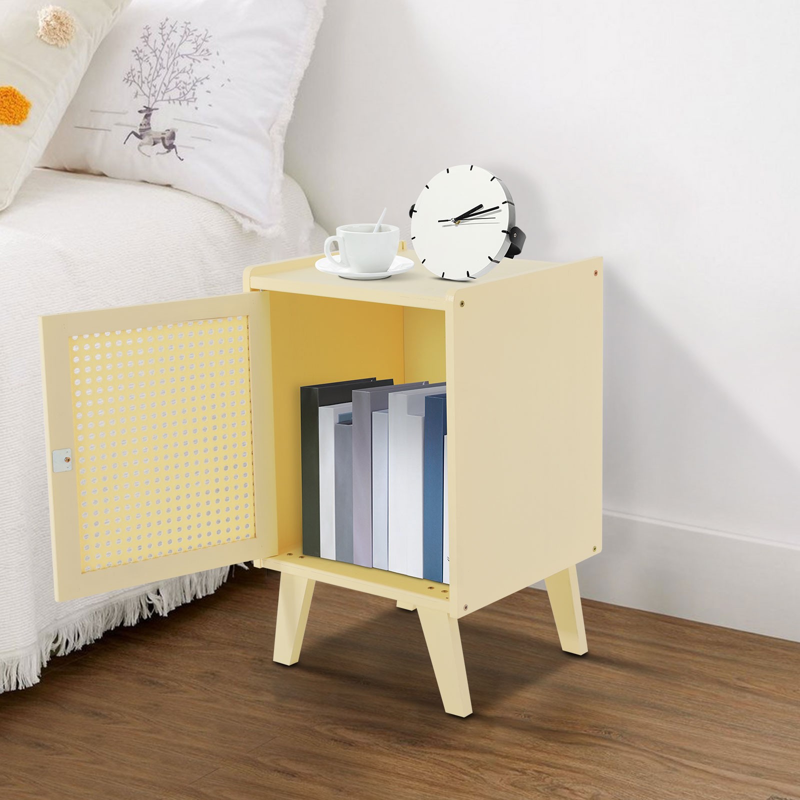 Bamboo Bedside Table End Table Storage Modern Bedside Table 12.2×11.81×20.07 in