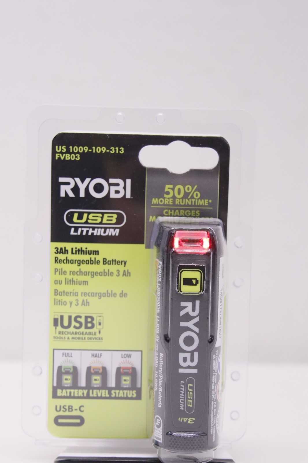 Ryobi FNB01 USB Lithium 3.0 Ah Lithium-ion Rechargeable Battery 2 Pack Brand New