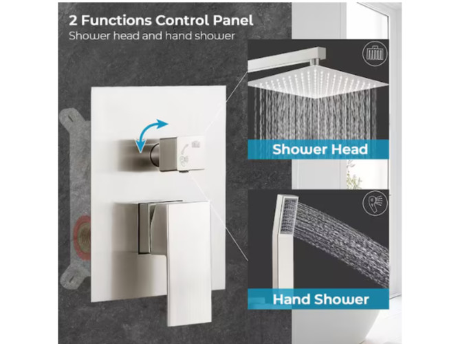 MTTCLE 1 Spray Square High Pressure Wall Bar Shower Kits w/Valve Brushed Nickel