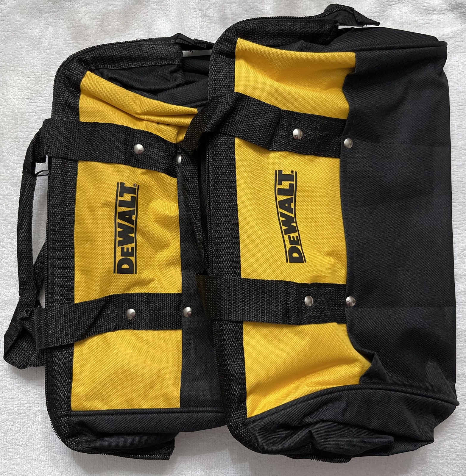 2 New Dewalt 15″ Heavy Duty Ballistic Nylon Tool Bags w Runners 3 outside Pocket