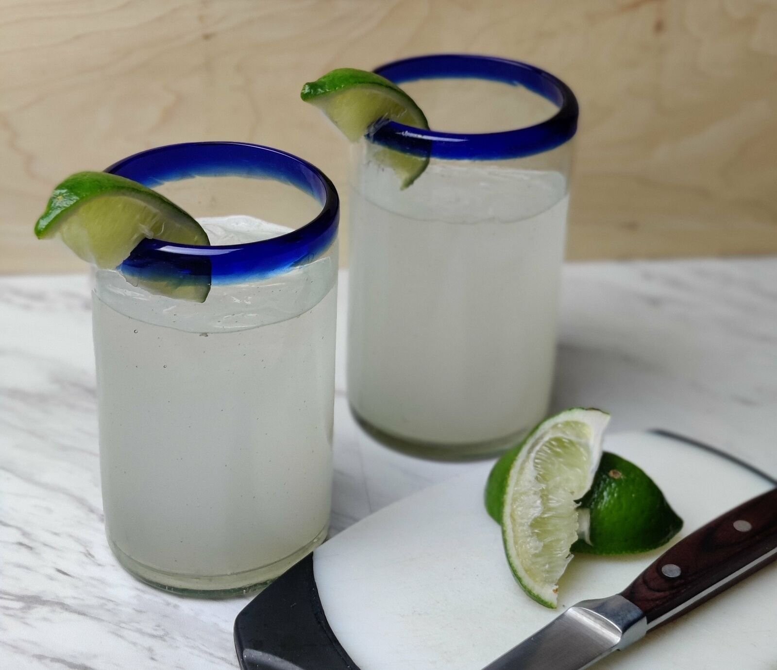 Hand Blown Mexican Drinking Glasses – Set of 6 Glasses with Cobalt Blue Rims…