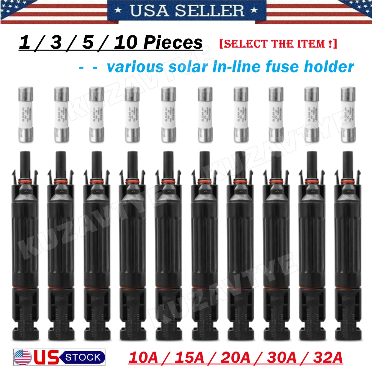10A 15A 20A 30A 32A Solar Fuse IP67 1000V Solar Fuse Holder in-line PV Connector